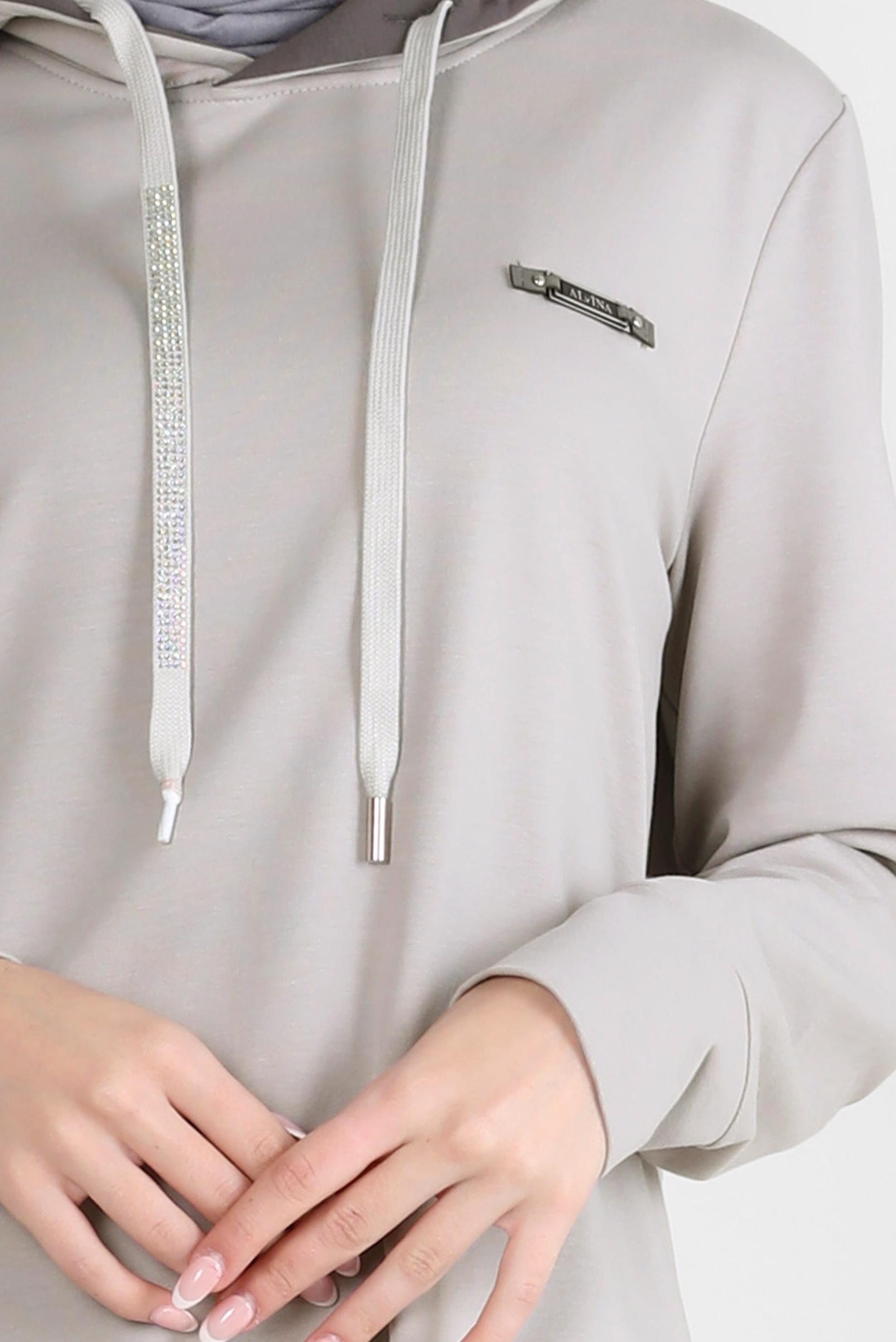 Tesettür giyim GRİ KAPÜŞONLU EŞOFMAN TUNİK 44125