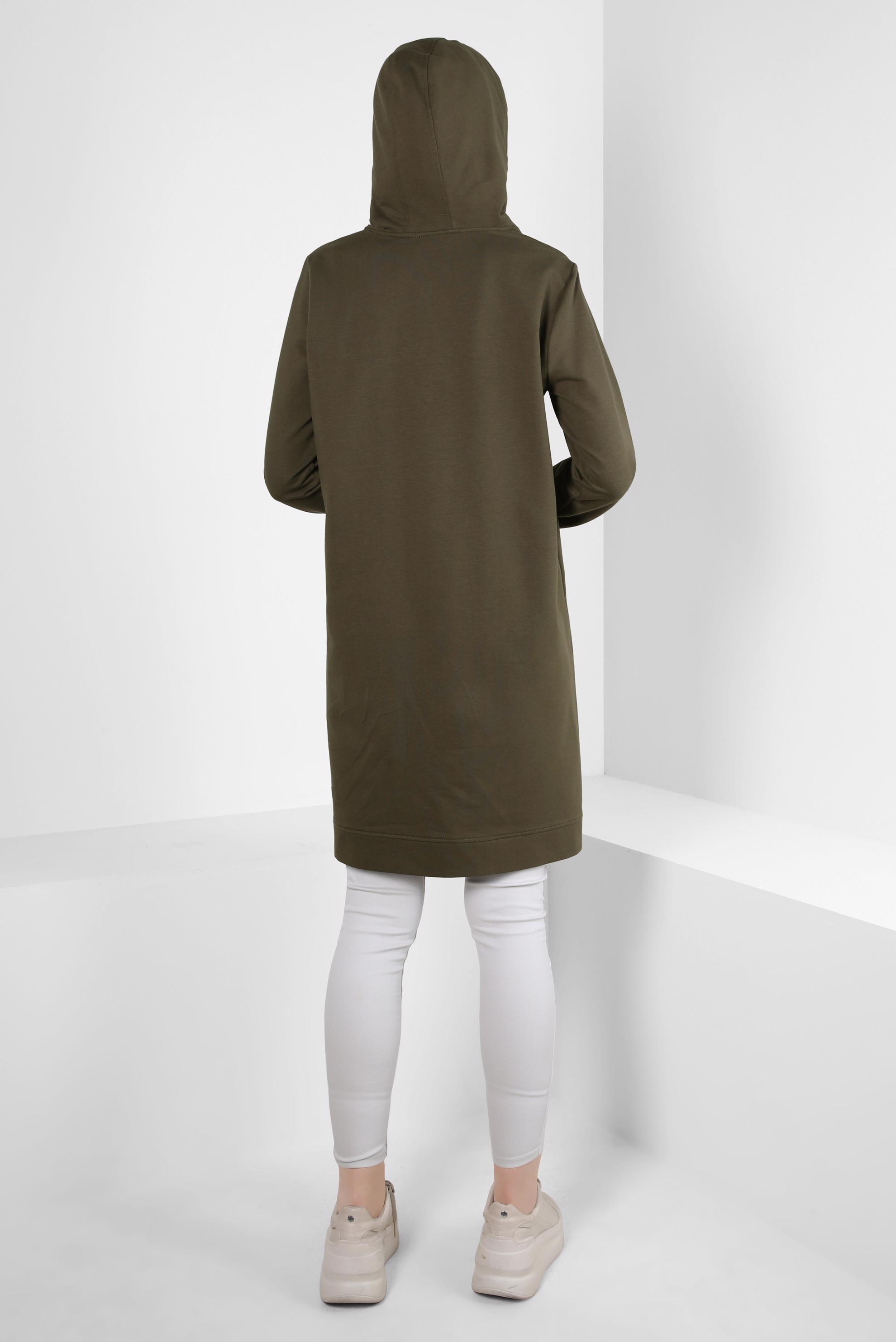 Tesettür giyim HAKİ KAPÜŞONLU EŞOFMAN TUNİK 44125