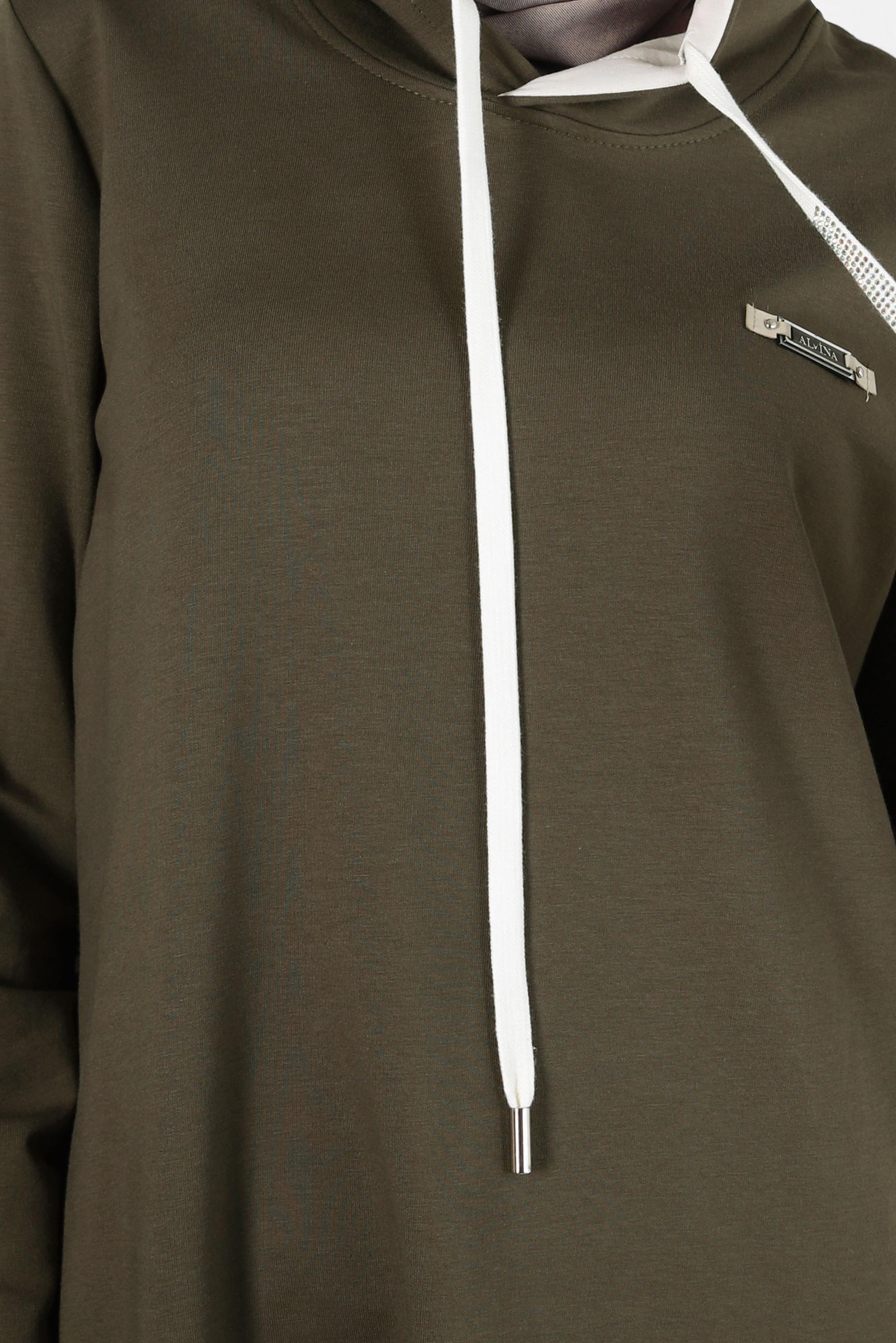 Tesettür giyim HAKİ KAPÜŞONLU EŞOFMAN TUNİK 44125