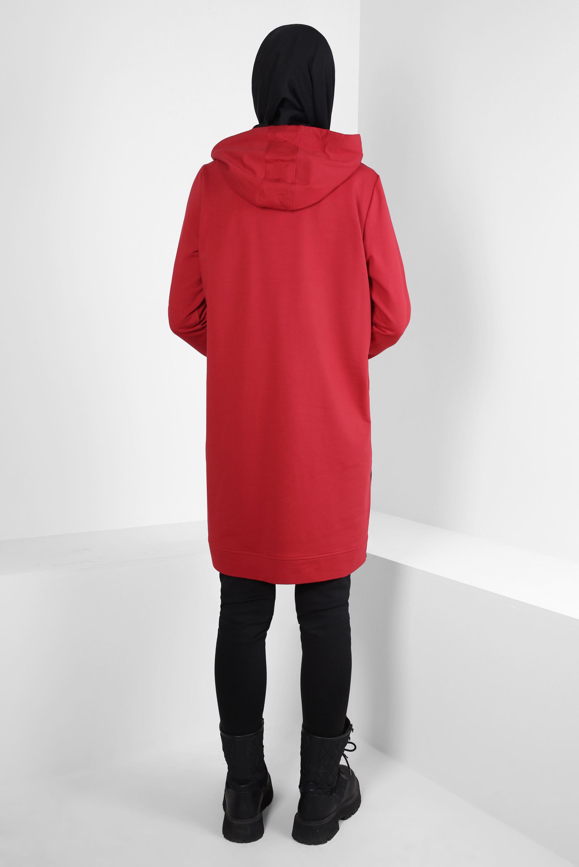 Tesettür giyim KIRMIZI KAPÜŞONLU EŞOFMAN TUNİK 44125