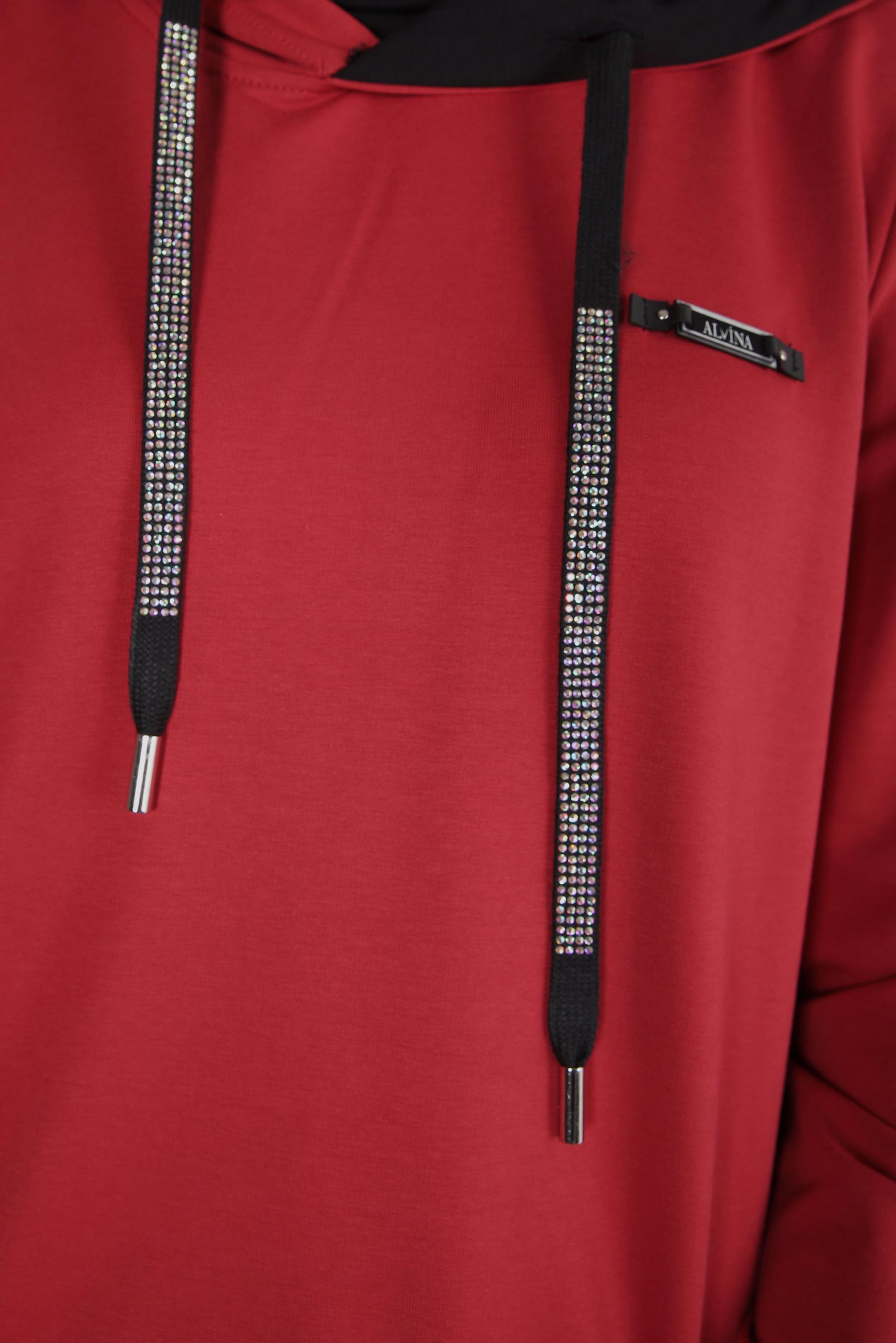 Tesettür giyim KIRMIZI KAPÜŞONLU EŞOFMAN TUNİK 44125