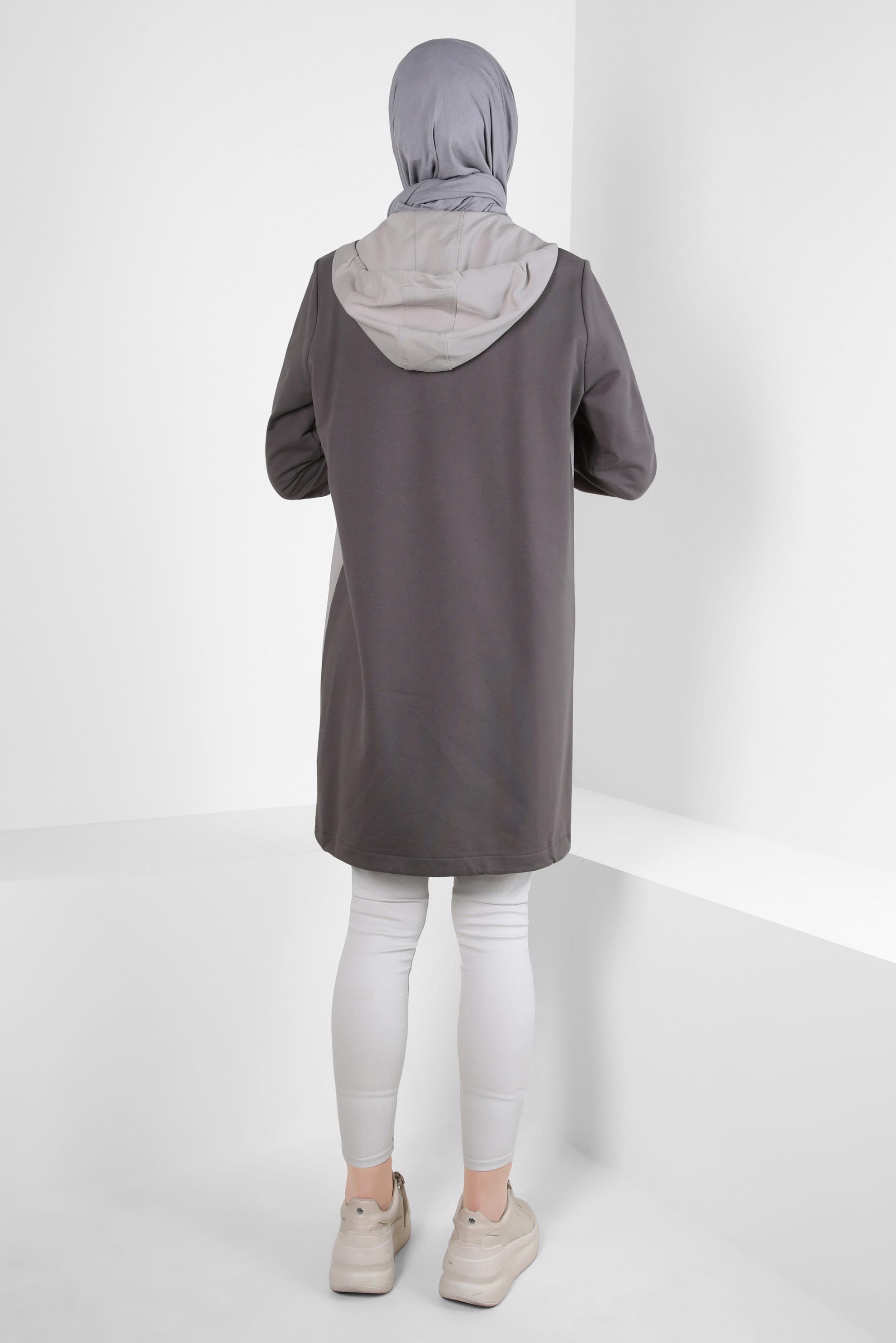 Tesettür giyim GRİ KAPÜŞONLU EŞOFMAN TUNİK 44126