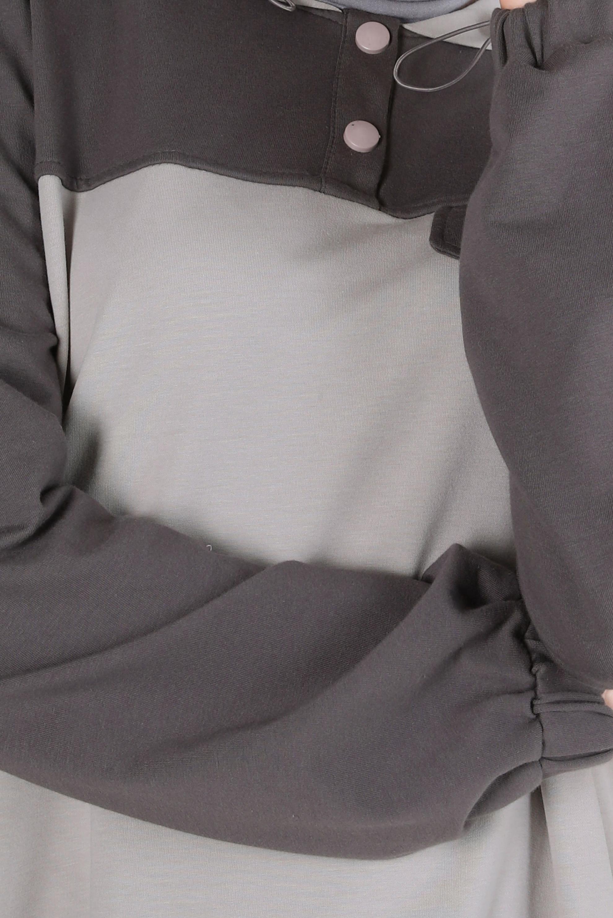 Tesettür giyim GRİ KAPÜŞONLU EŞOFMAN TUNİK 44126