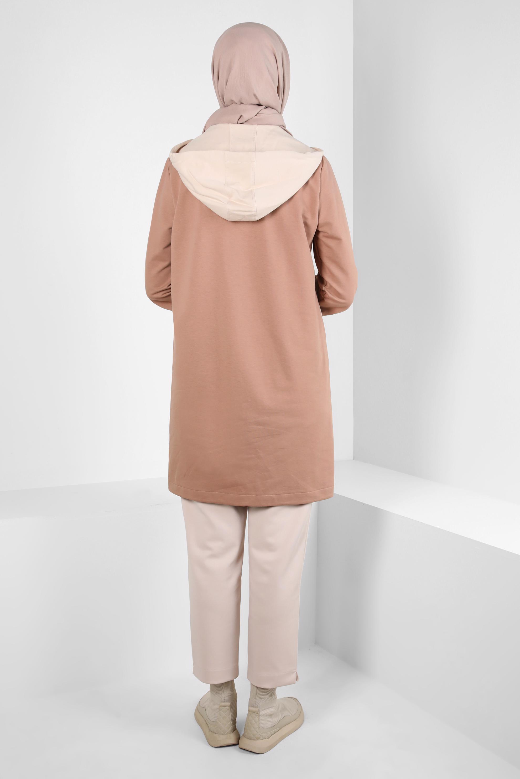 Tesettür giyim KAHVE KAPÜŞONLU EŞOFMAN TUNİK 44126