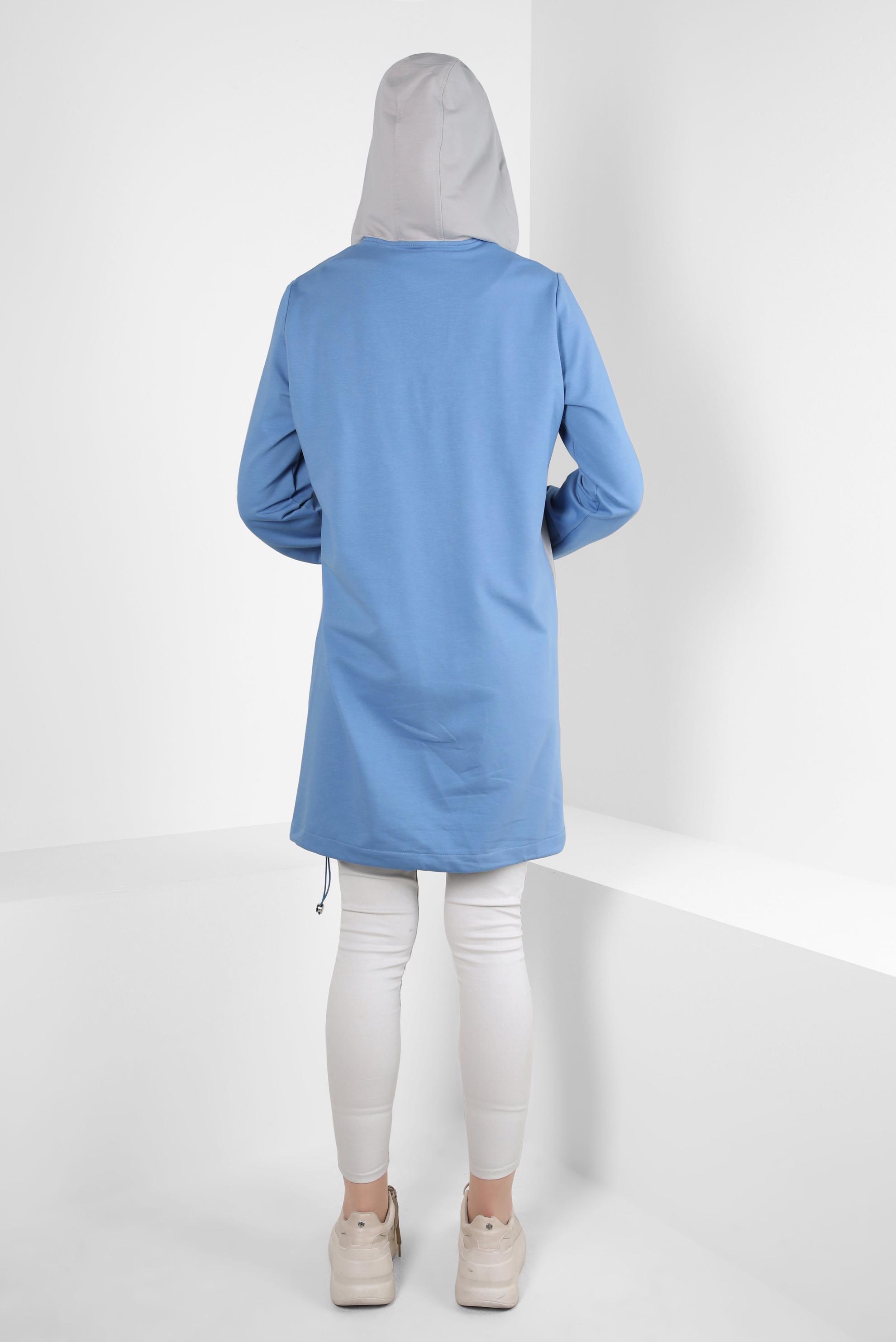 Tesettür giyim MAVİ KAPÜŞONLU EŞOFMAN TUNİK 44126