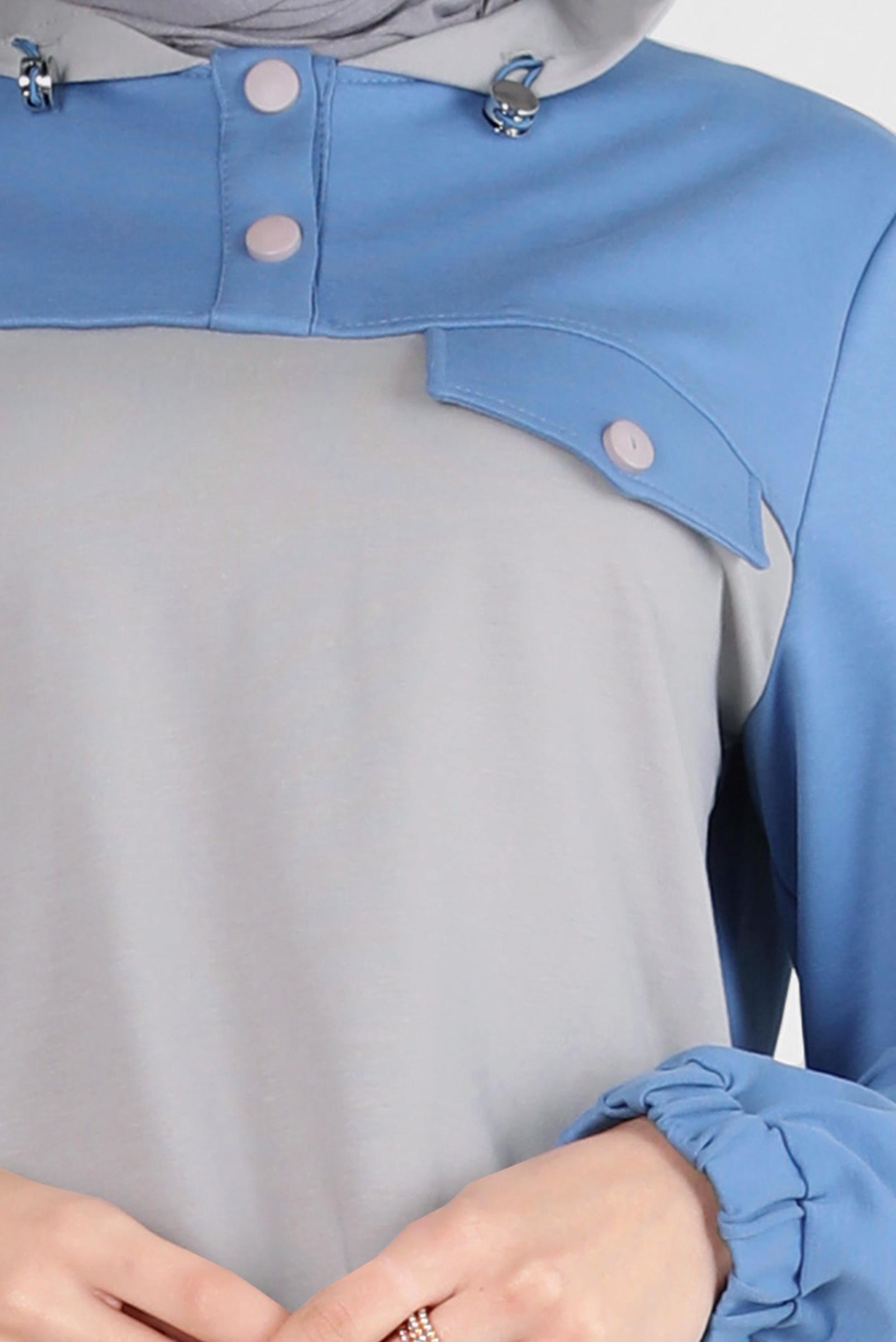 Tesettür giyim MAVİ KAPÜŞONLU EŞOFMAN TUNİK 44126