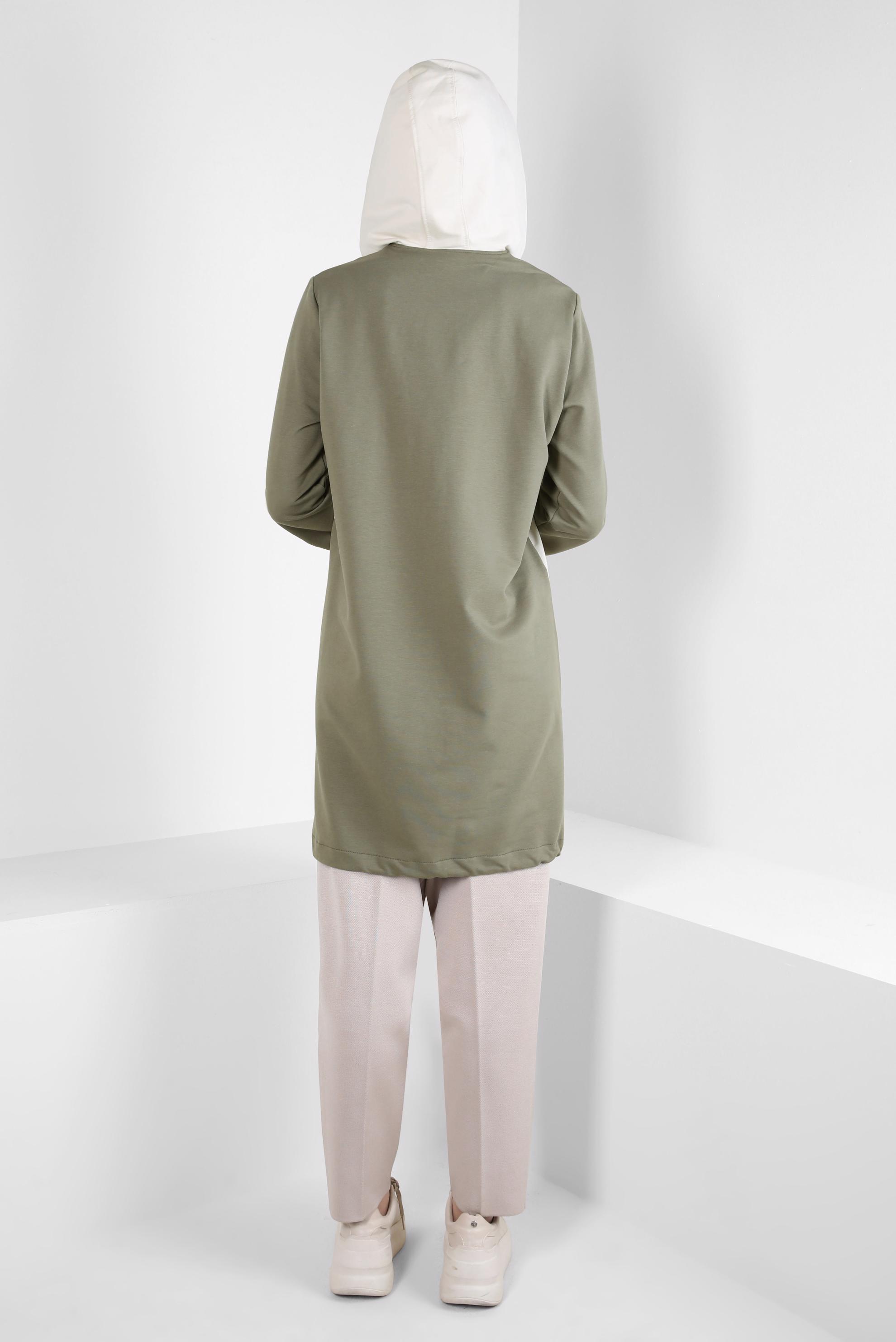 Tesettür giyim YEŞİL KAPÜŞONLU EŞOFMAN TUNİK 44126