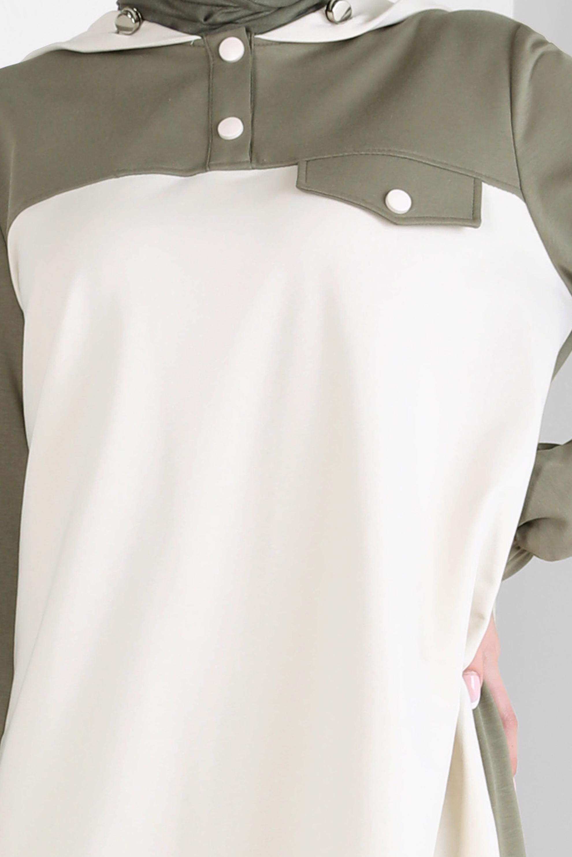 Tesettür giyim YEŞİL KAPÜŞONLU EŞOFMAN TUNİK 44126