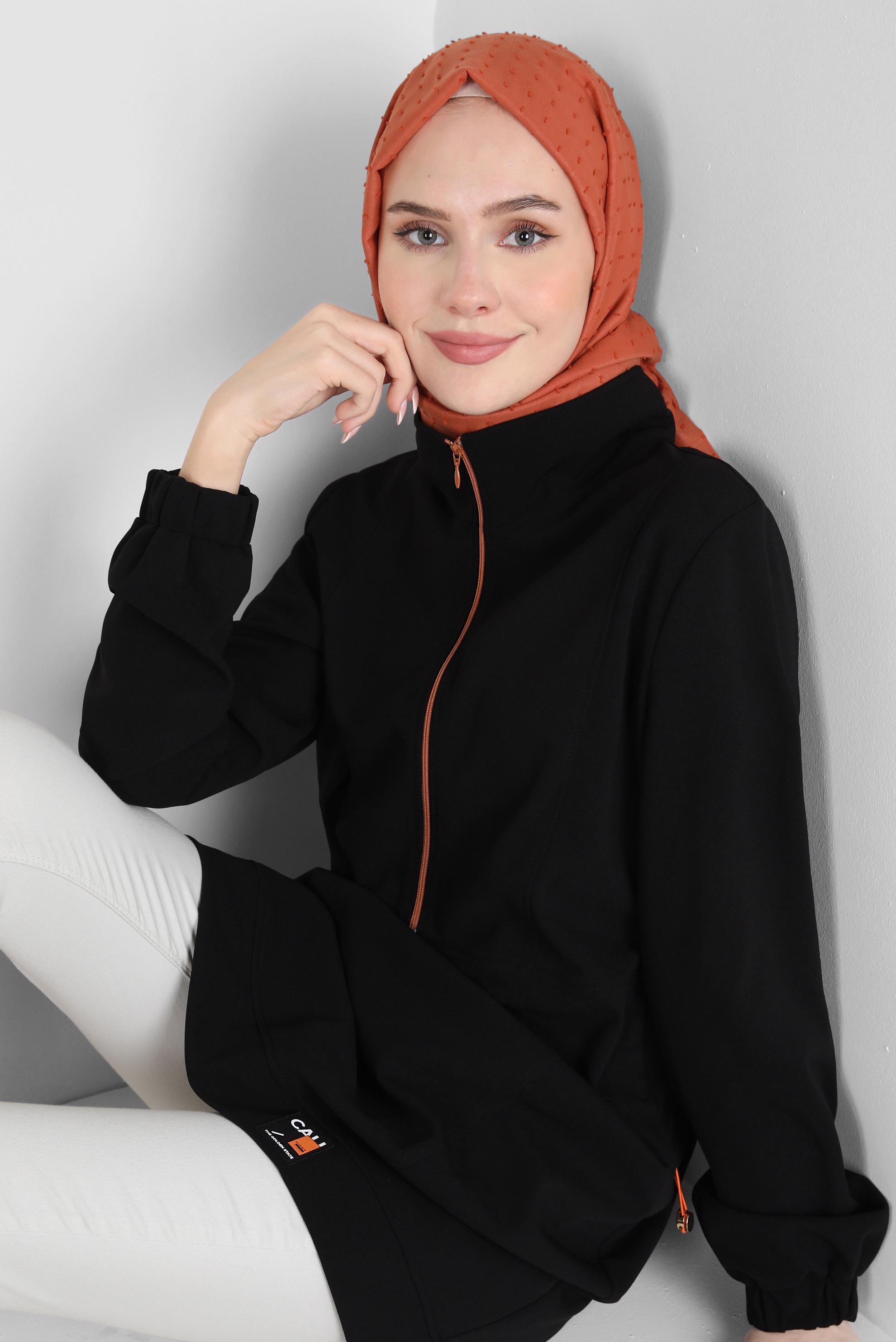 Tesettür giyim SİYAH FERMUARLI EŞOFMAN TUNİK 44146