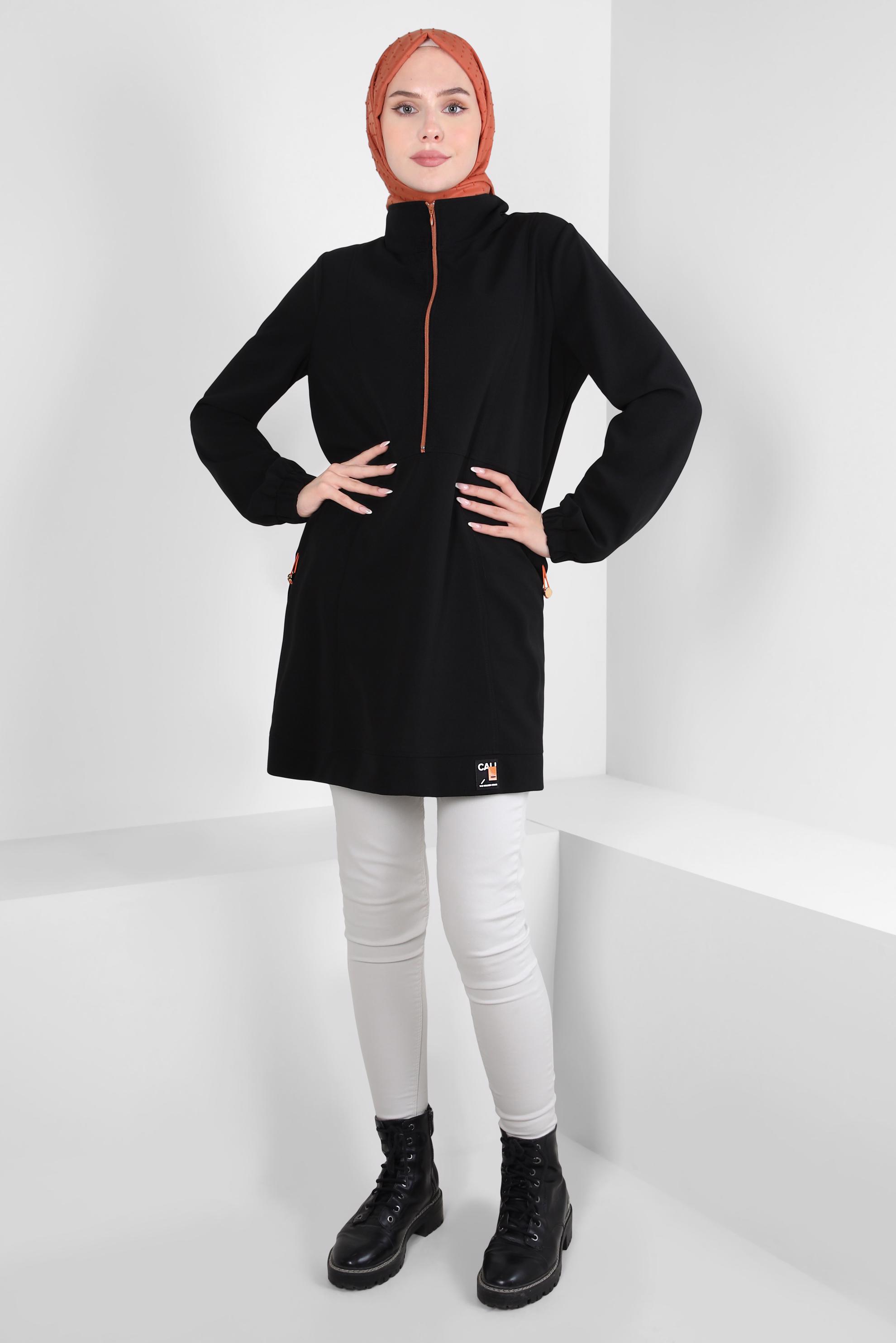 Tesettür giyim SİYAH FERMUARLI EŞOFMAN TUNİK 44146