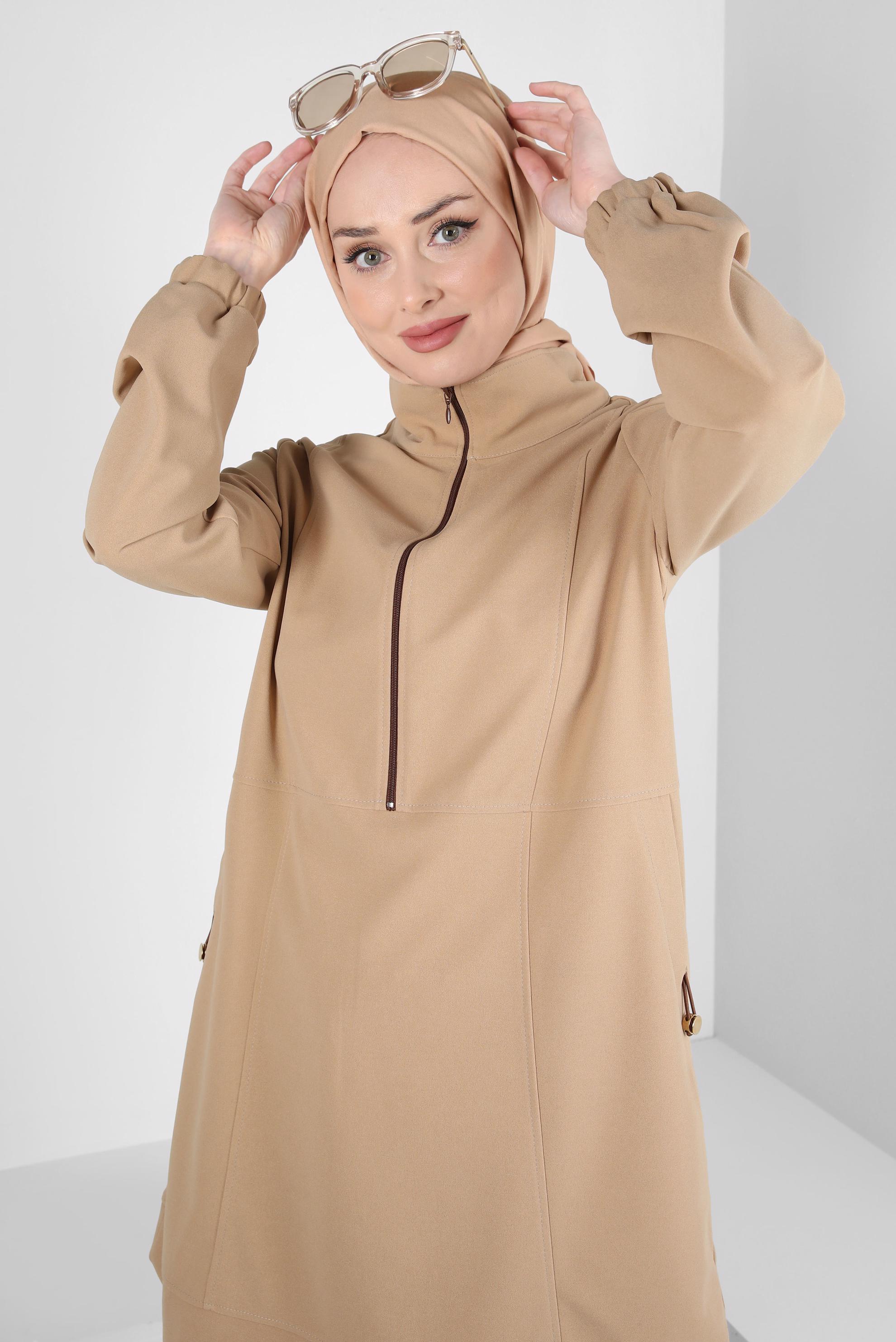 Tesettür giyim KAHVE FERMUARLI EŞOFMAN TUNİK 44146