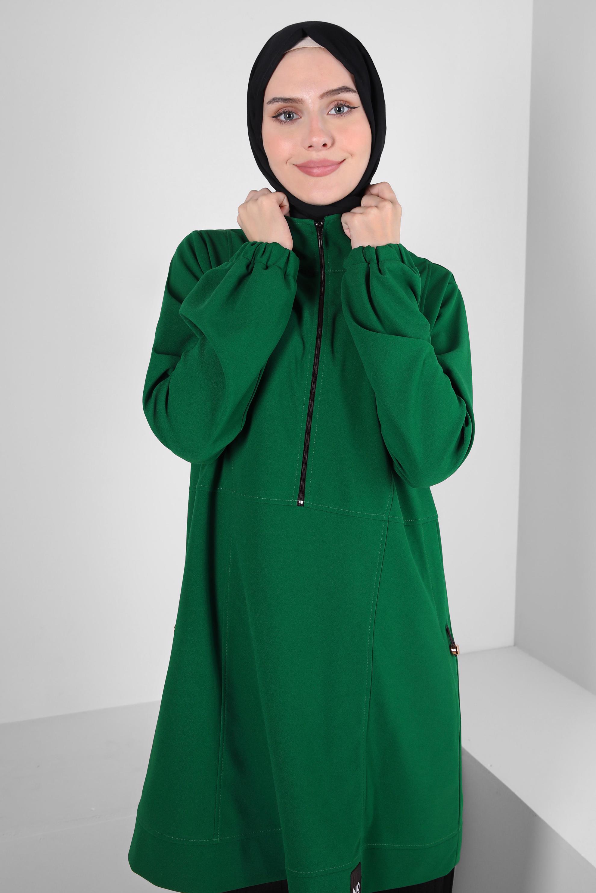 Tesettür giyim YEŞİL FERMUARLI EŞOFMAN TUNİK 44146