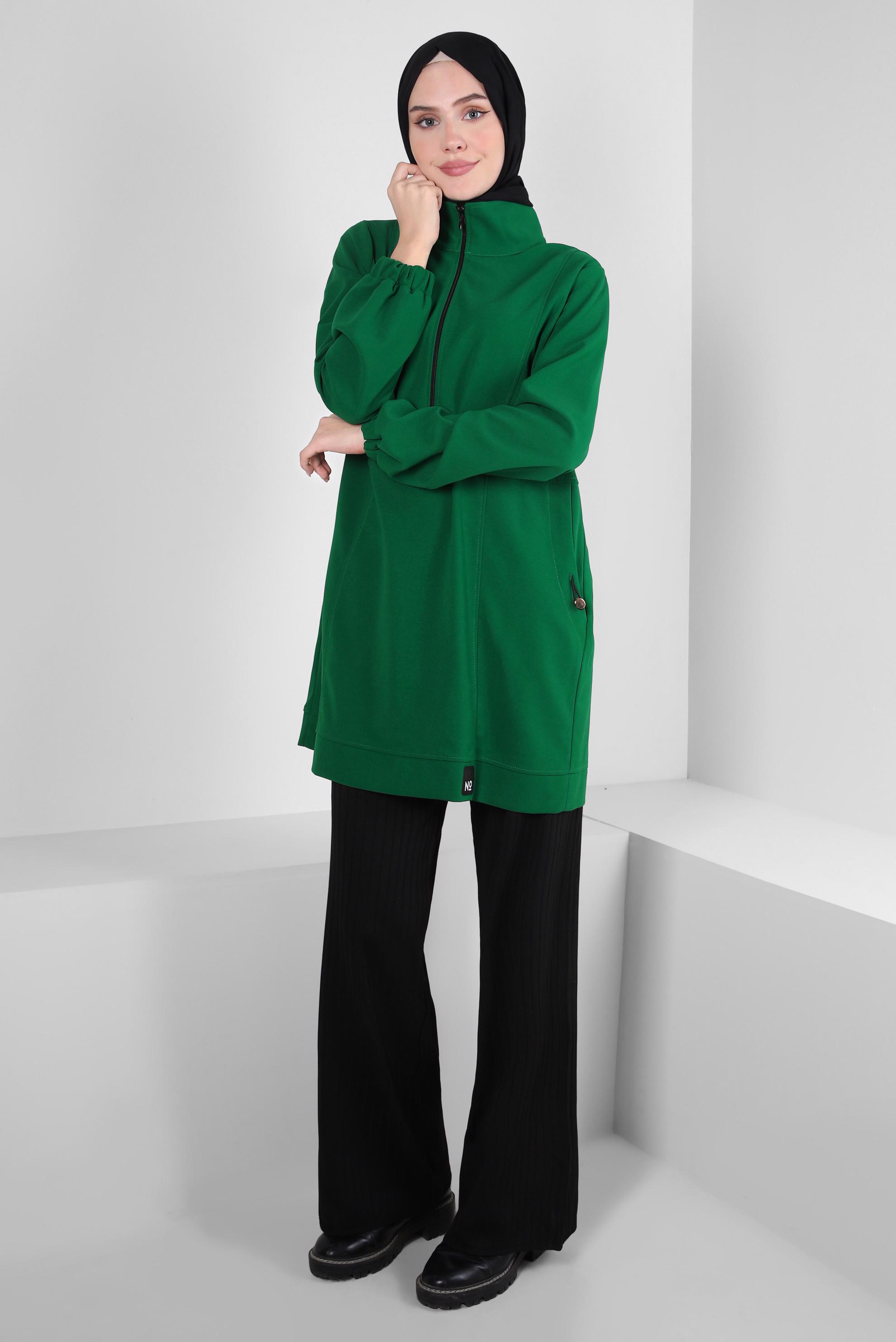 Tesettür giyim YEŞİL FERMUARLI EŞOFMAN TUNİK 44146