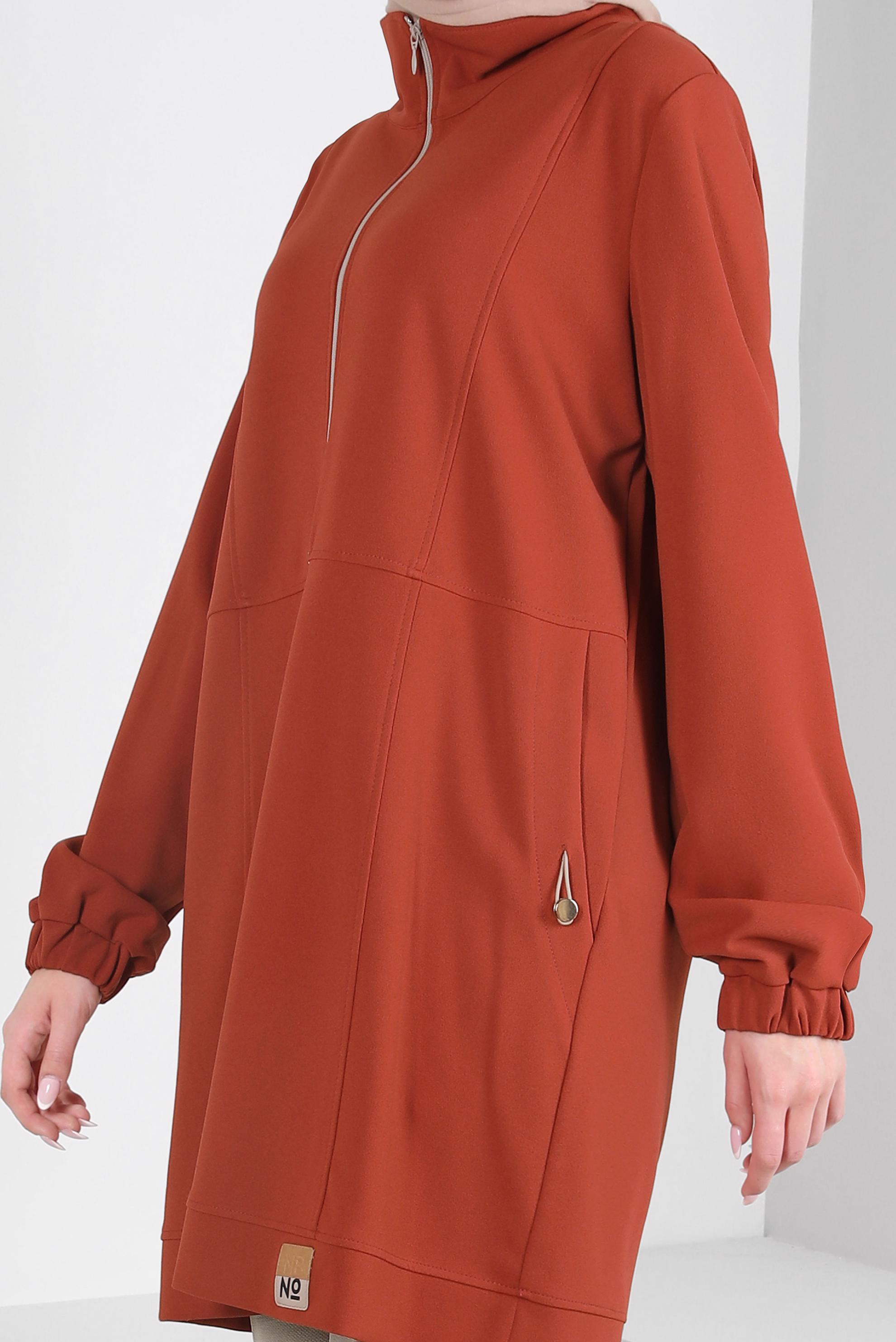 Tesettür giyim TURUNCU FERMUARLI EŞOFMAN TUNİK 44146