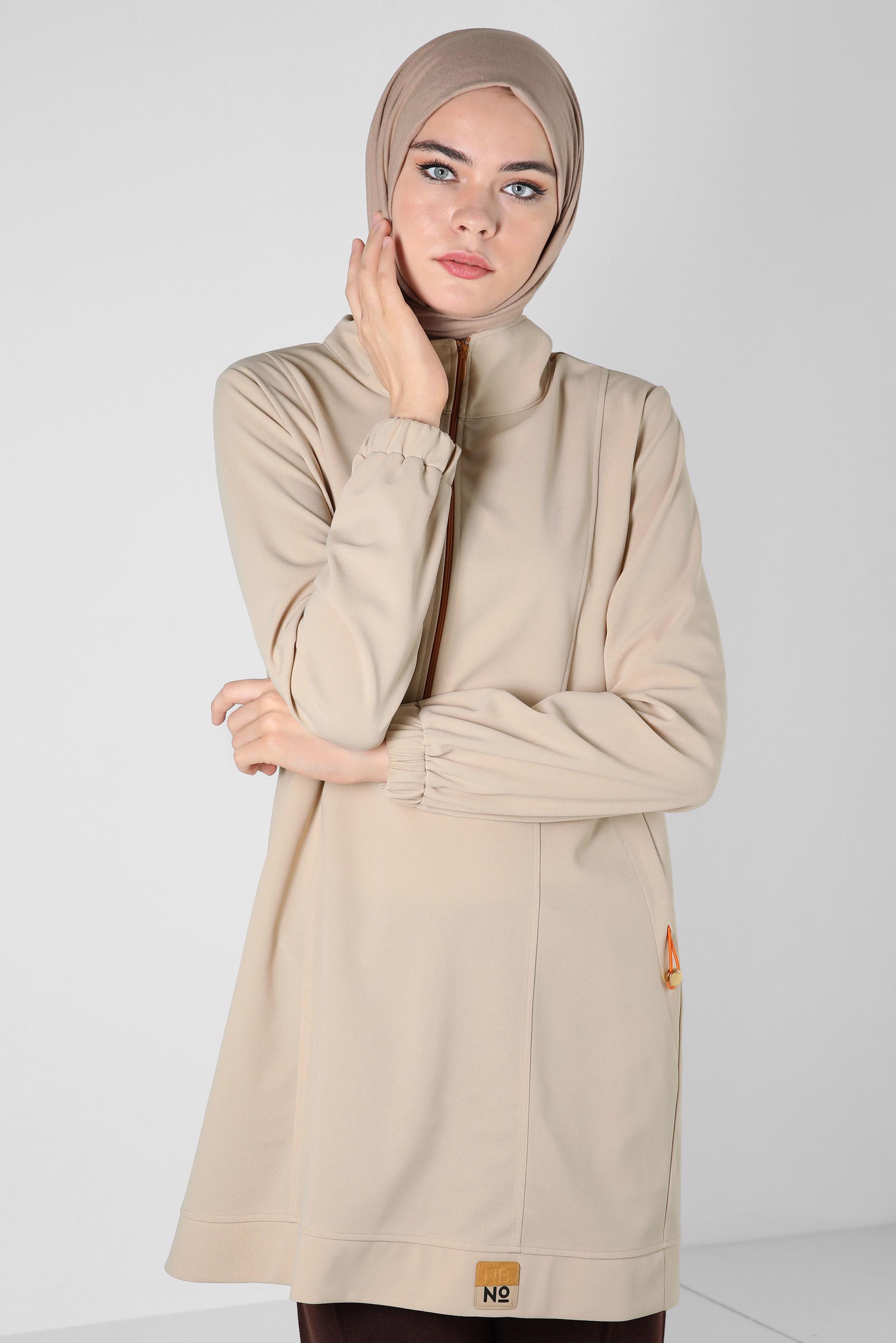 Tesettür giyim EKRU FERMUARLI EŞOFMAN TUNİK 44146