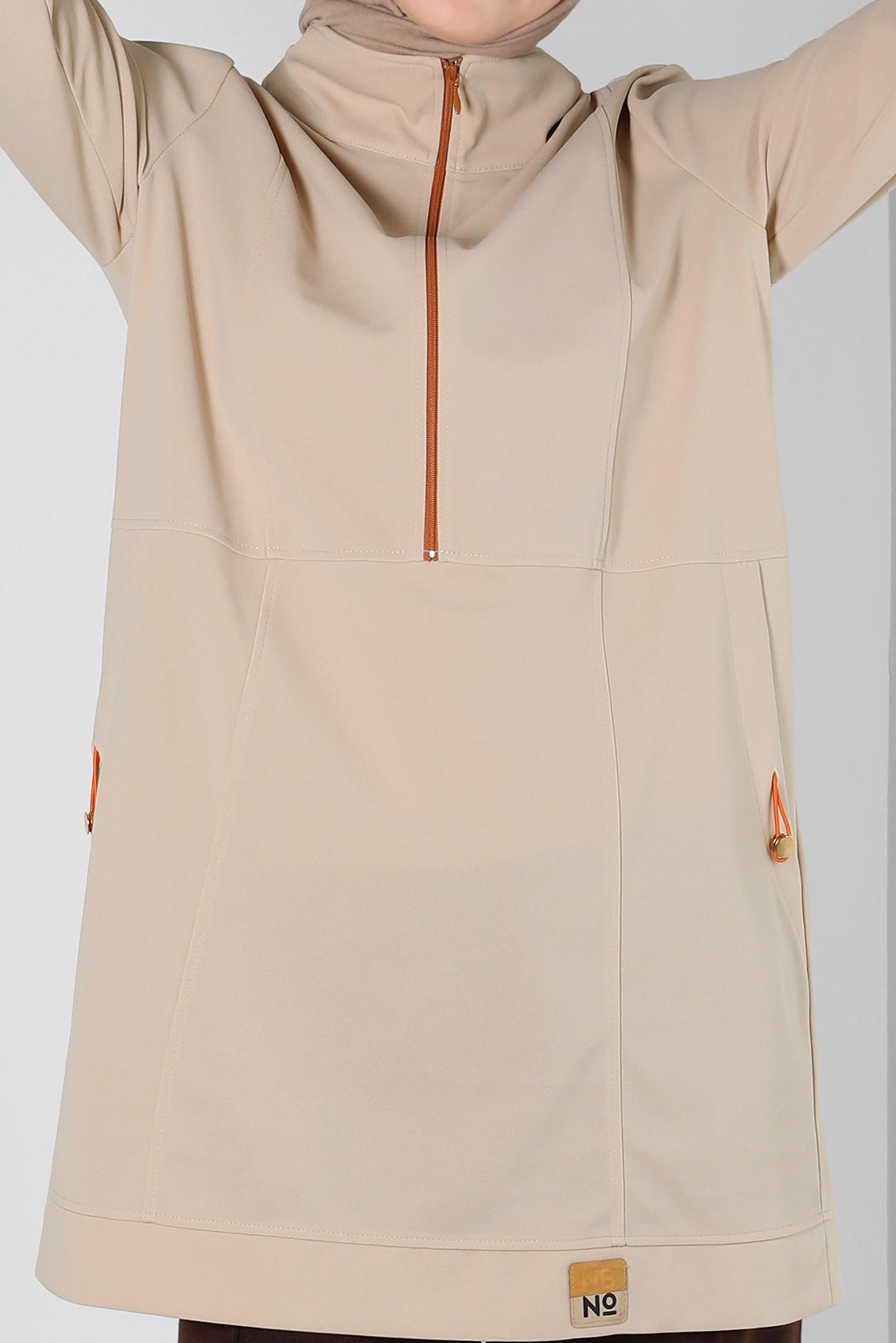 Tesettür giyim EKRU FERMUARLI EŞOFMAN TUNİK 44146