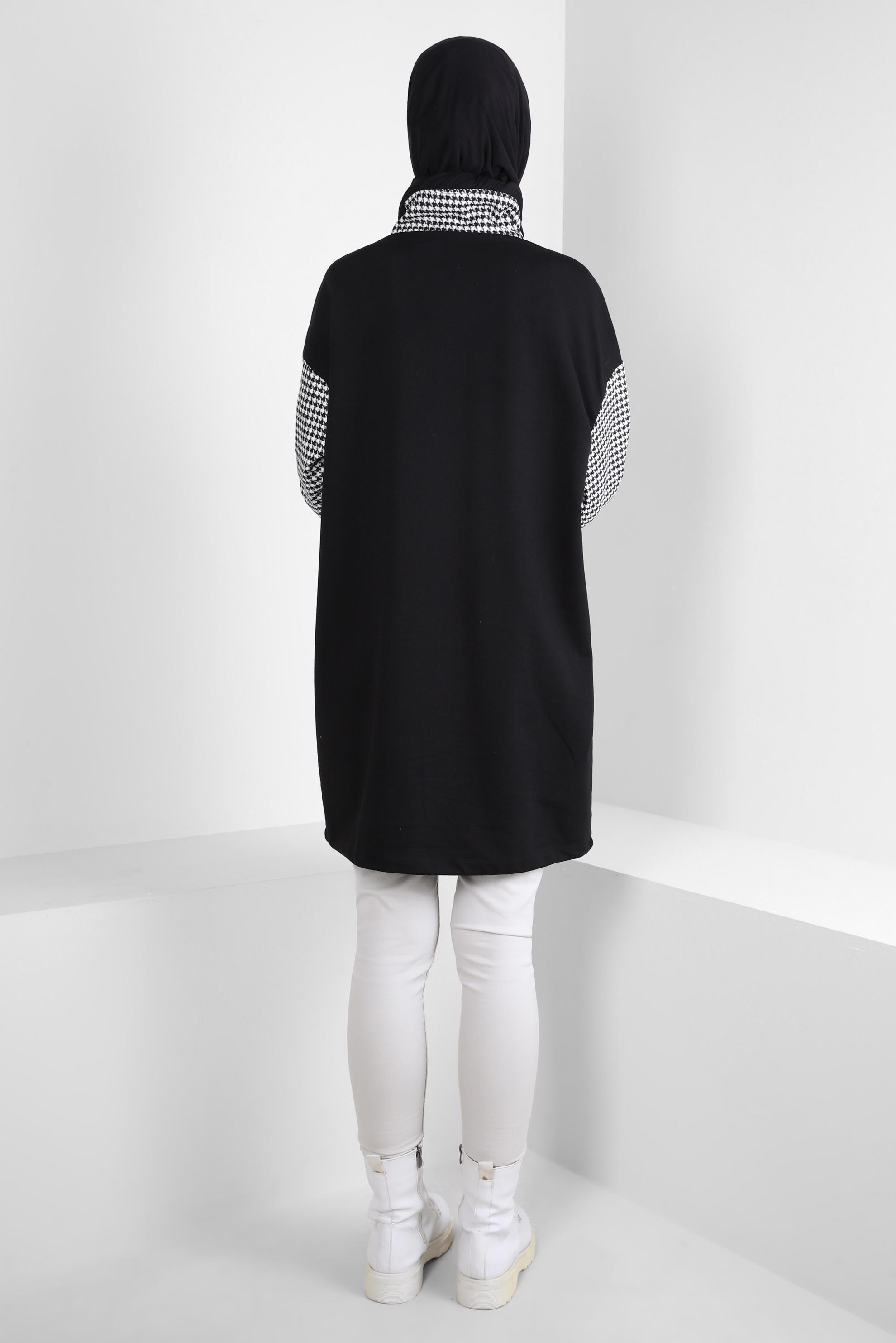 Tesettür giyim SİYAH KAZAYAĞI DESENLİ EŞOFMAN TUNİK 44181