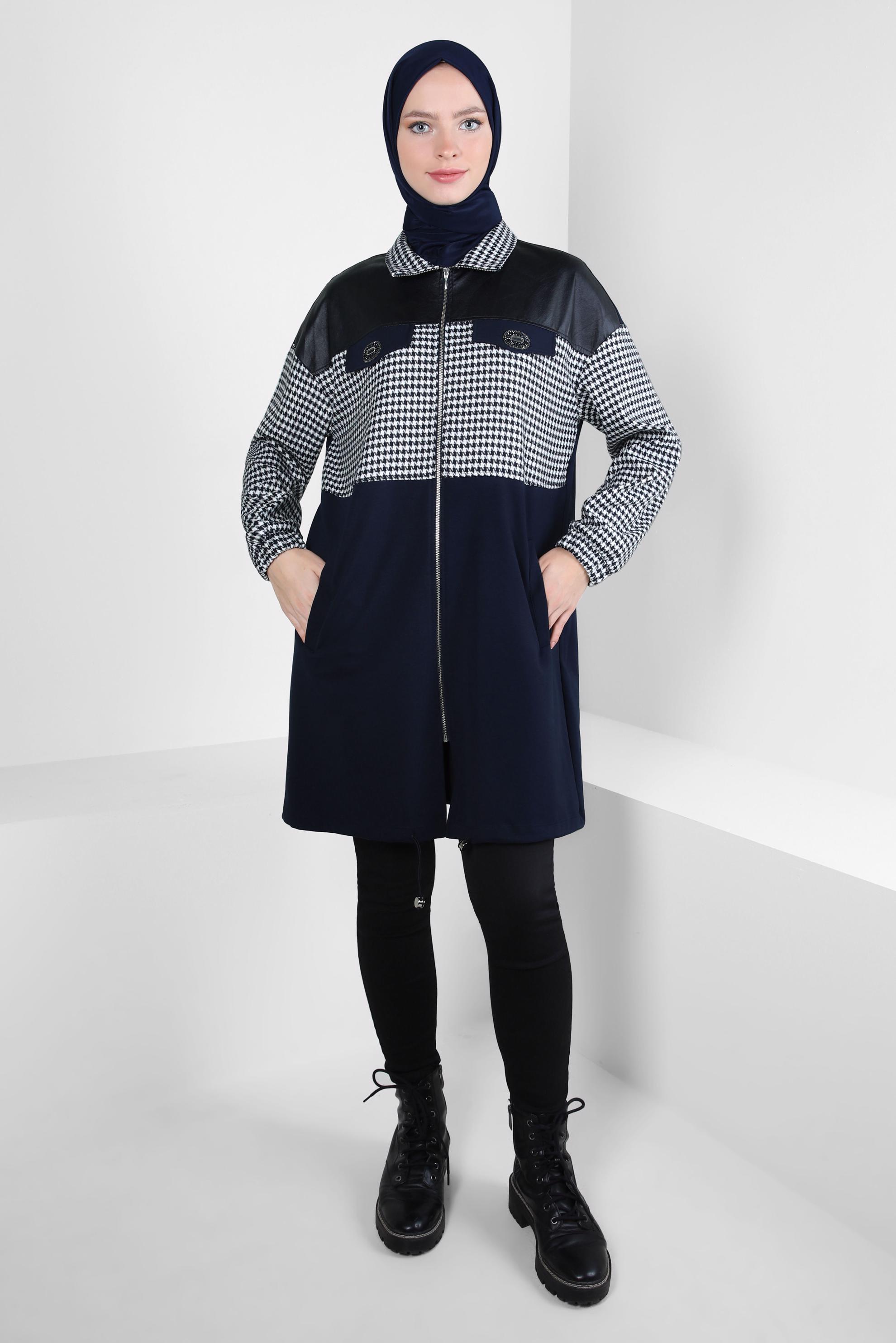 Tesettür giyim LACİVERT KAZAYAĞI DESENLİ EŞOFMAN TUNİK 44181