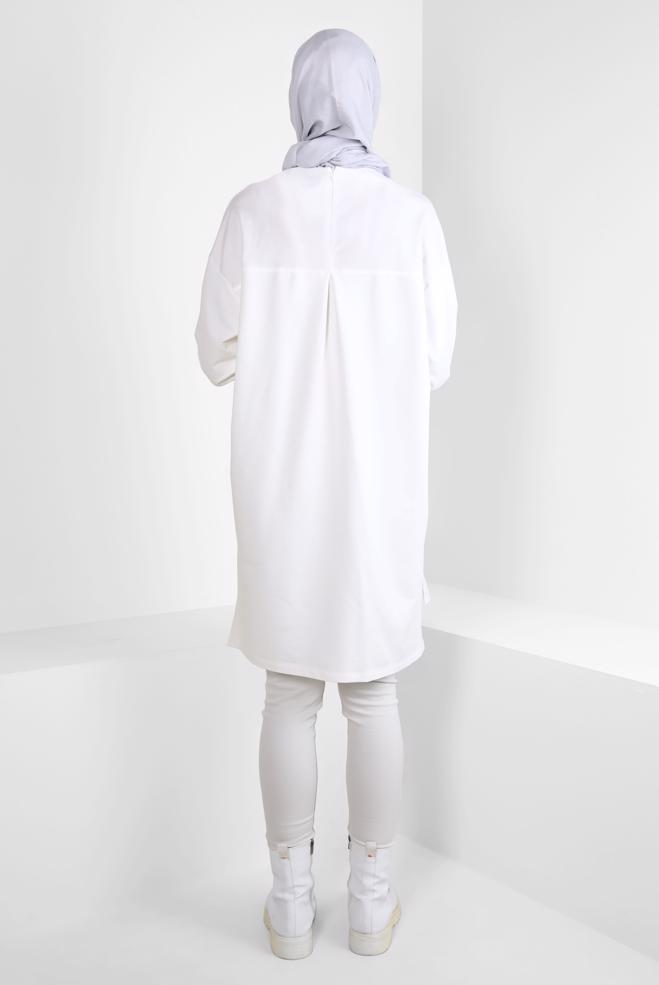 Tesettür giyim BEYAZ TAŞ BASKILI EŞOFMAN TUNİK 44182 - ALVİNA