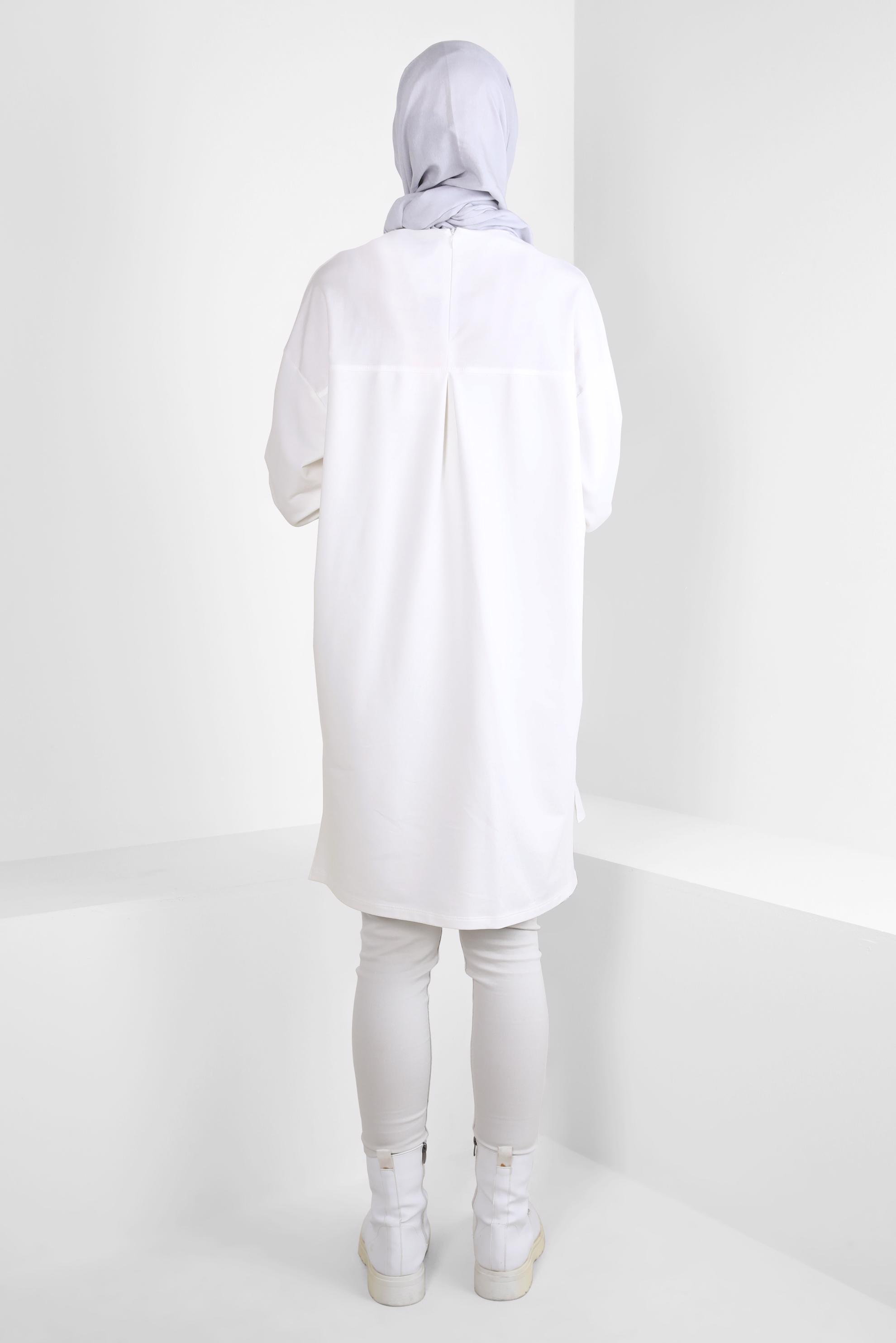 Tesettür giyim BEYAZ TAŞ BASKILI EŞOFMAN TUNİK 44182