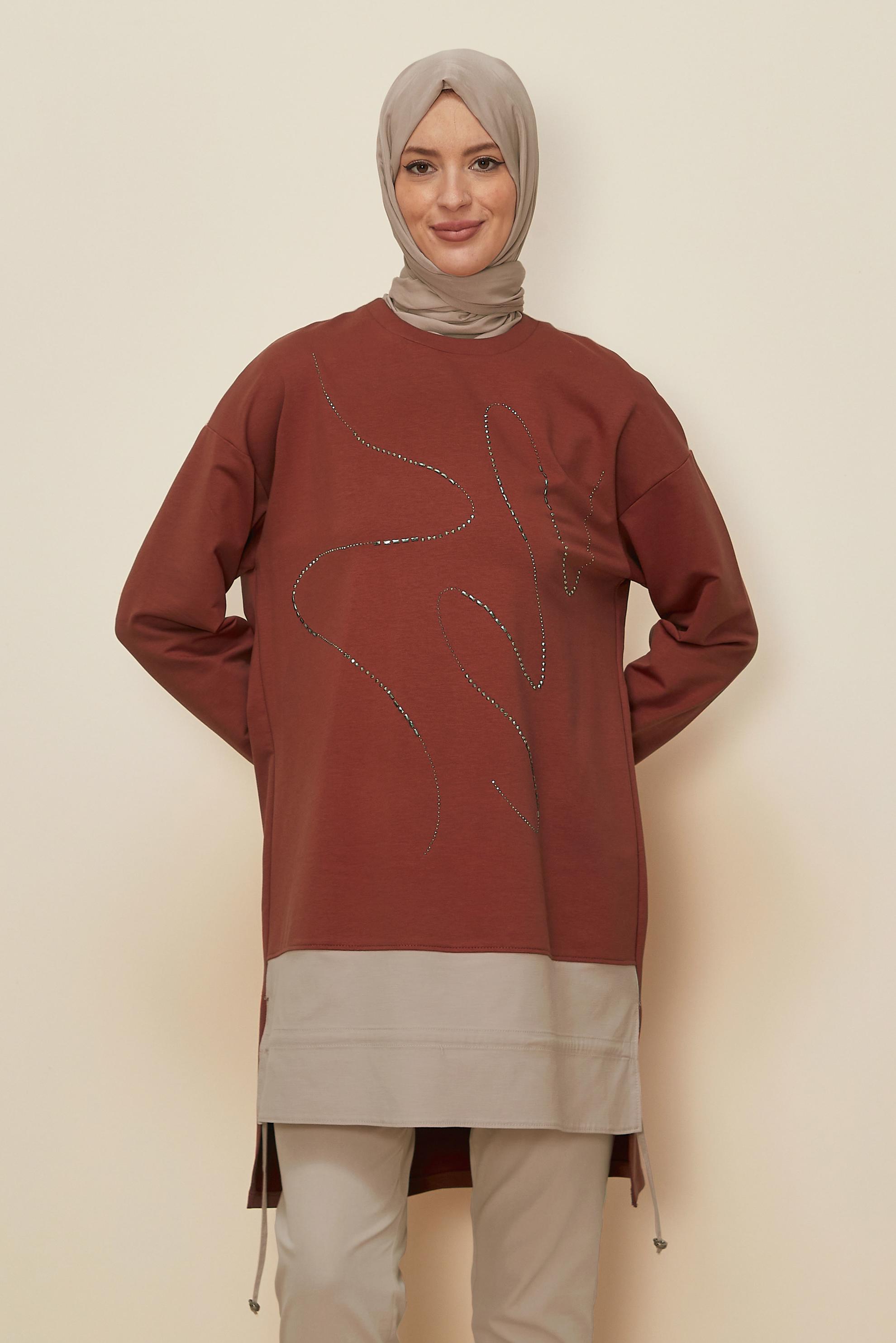 Vêtements hijab ORANGE TUNIQUE DE SURVÊTEMENT AVEC GEMME 44182