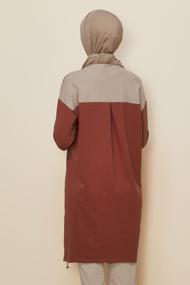 Vêtements hijab ORANGE TUNIQUE DE SURVÊTEMENT AVEC GEMME 44182 - ALVİNA