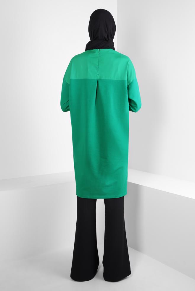Tesettür giyim YEŞİL TAŞ BASKILI EŞOFMAN TUNİK 44182 - ALVİNA