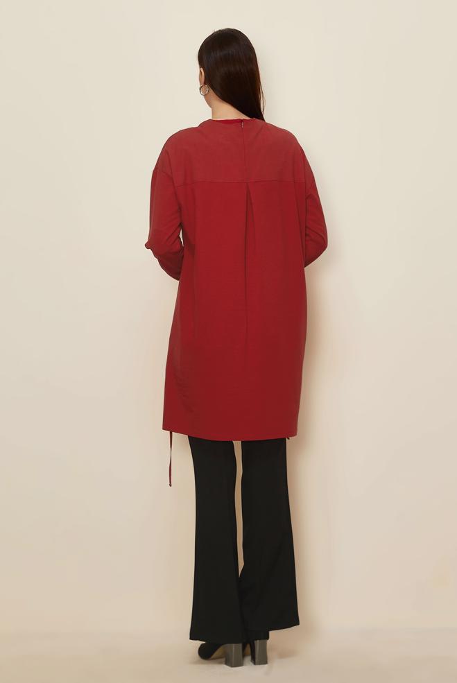 Tesettür giyim KIRMIZI TAŞ BASKILI EŞOFMAN TUNİK 44182 - ALVİNA