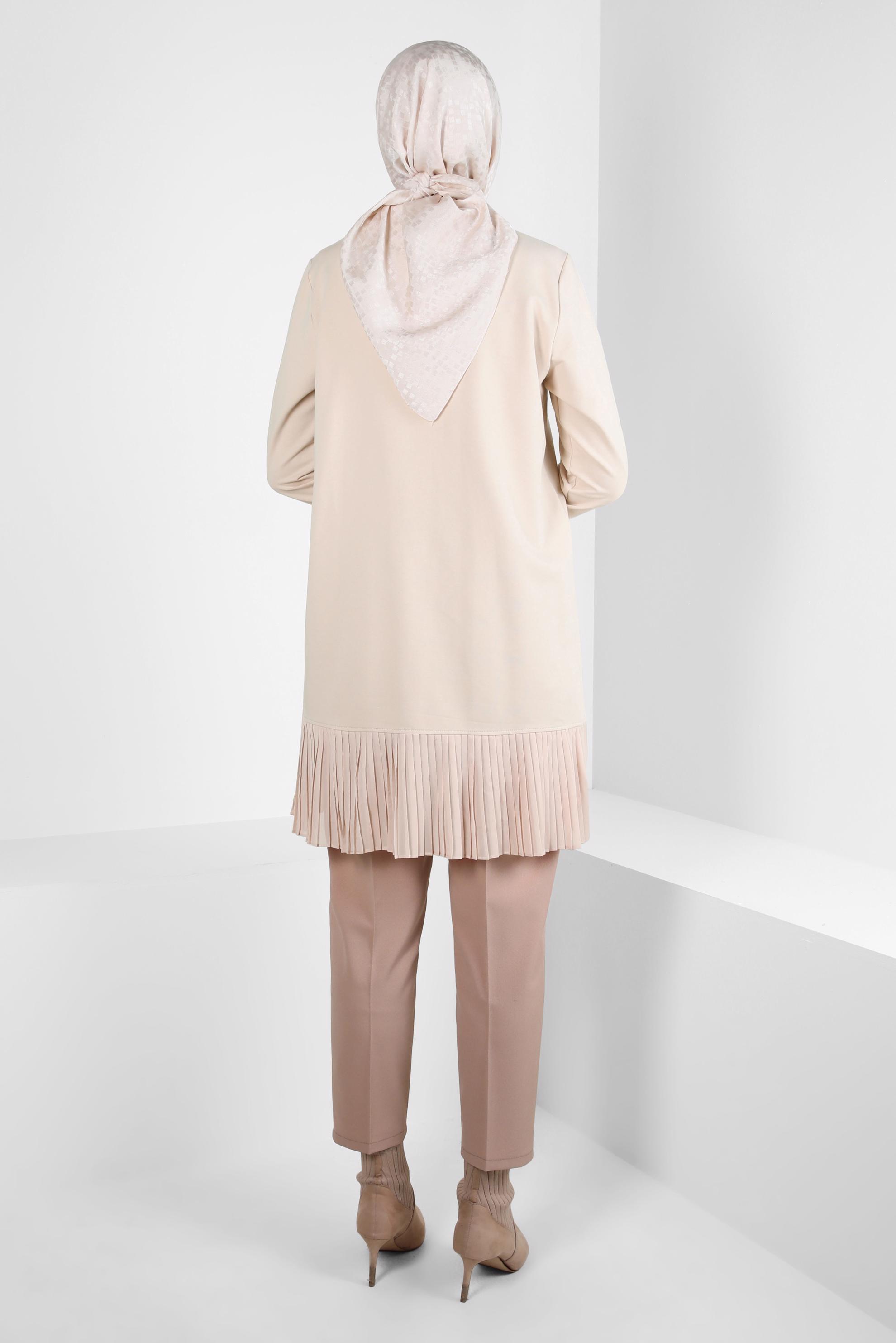 Tesettür giyim BEJ TÜL DETAYLI EŞOFMAN TUNİK 44183