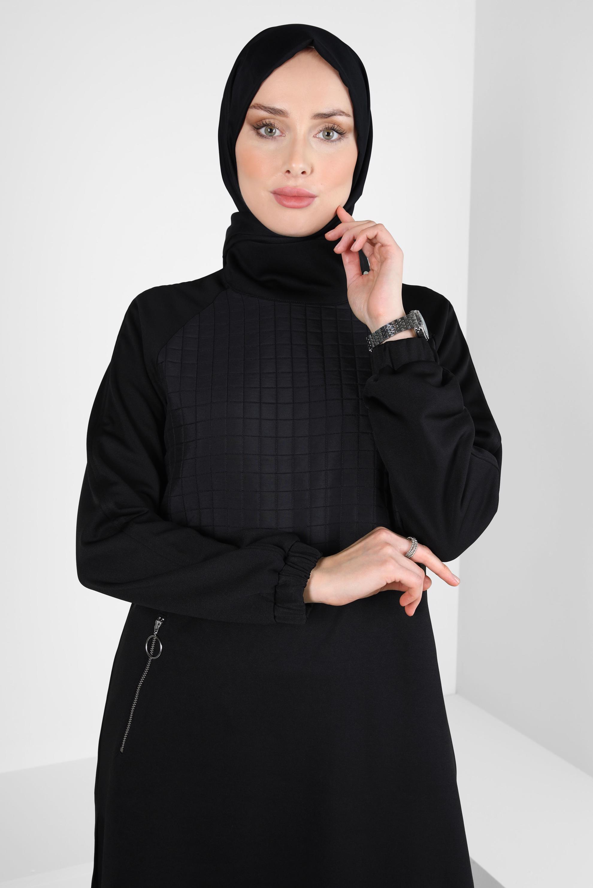 Hijab clothing BLACK QUILT DETAIL PANTS SUIT 44186