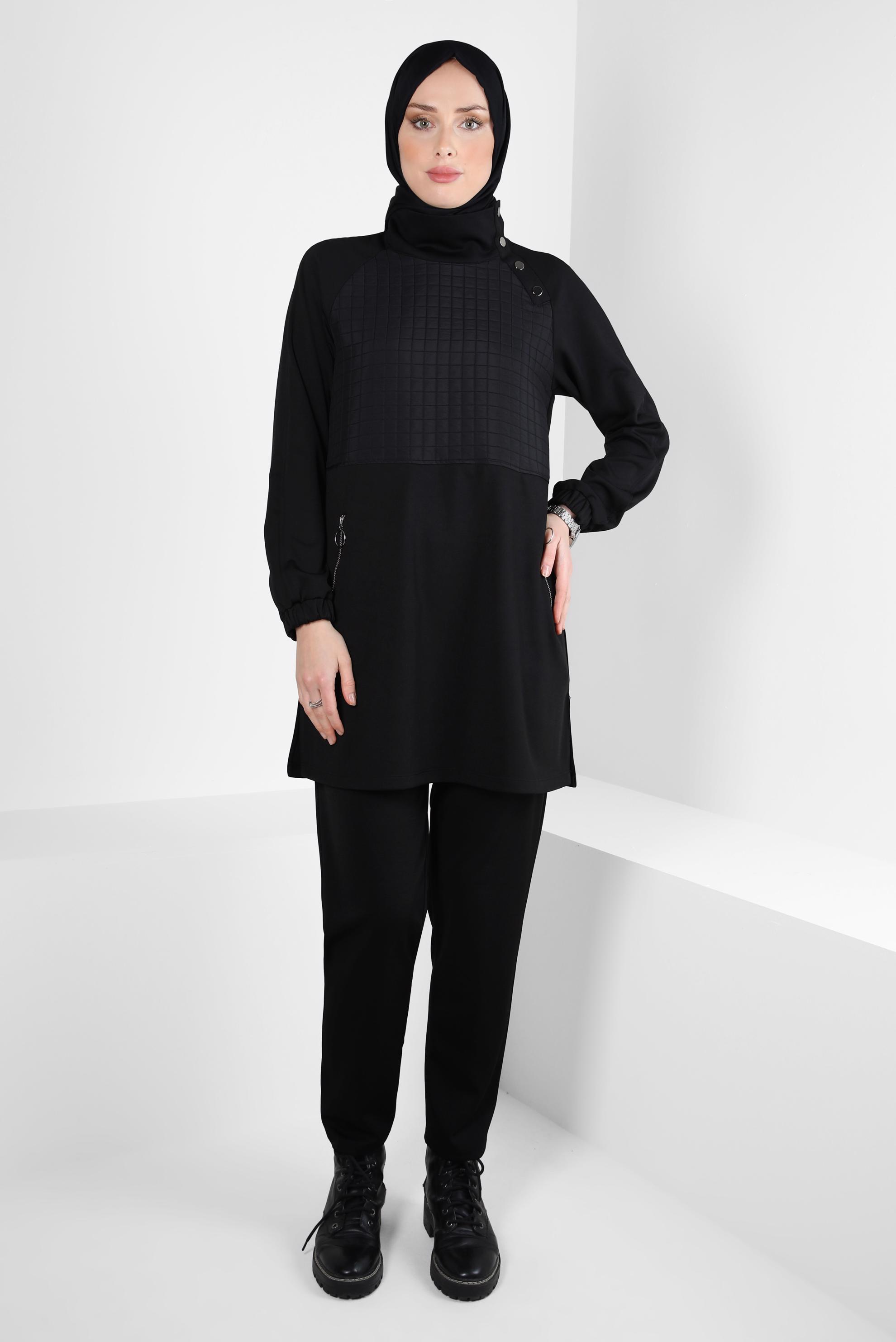 Hijab clothing BLACK QUILT DETAIL PANTS SUIT 44186