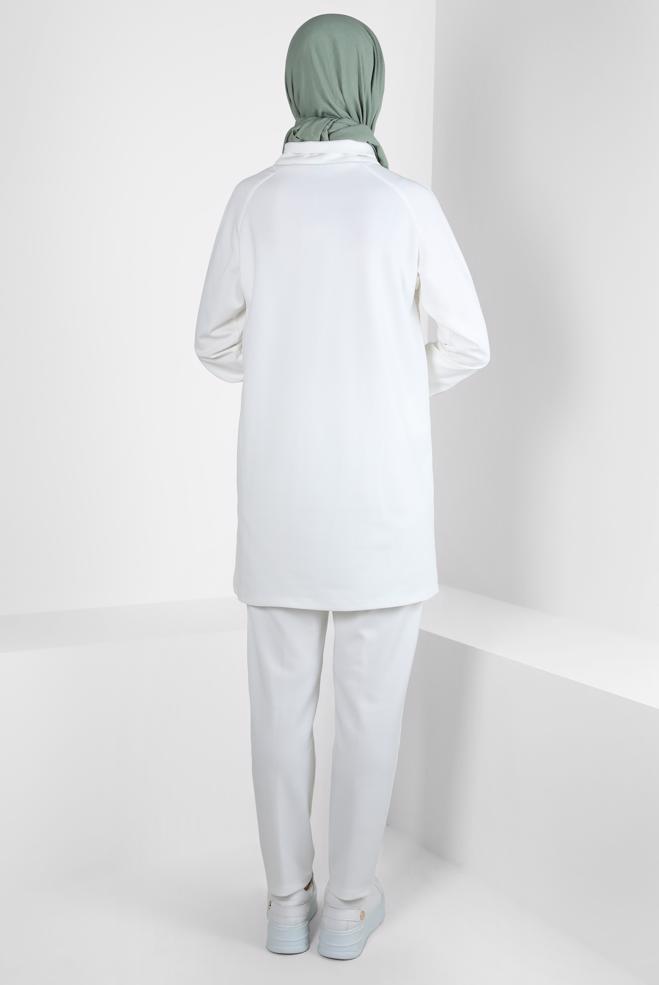 Tesettür giyim BEYAZ KAPİTONE DETAYLI PANTOLONLU TAKIM 44186 - ALVİNA