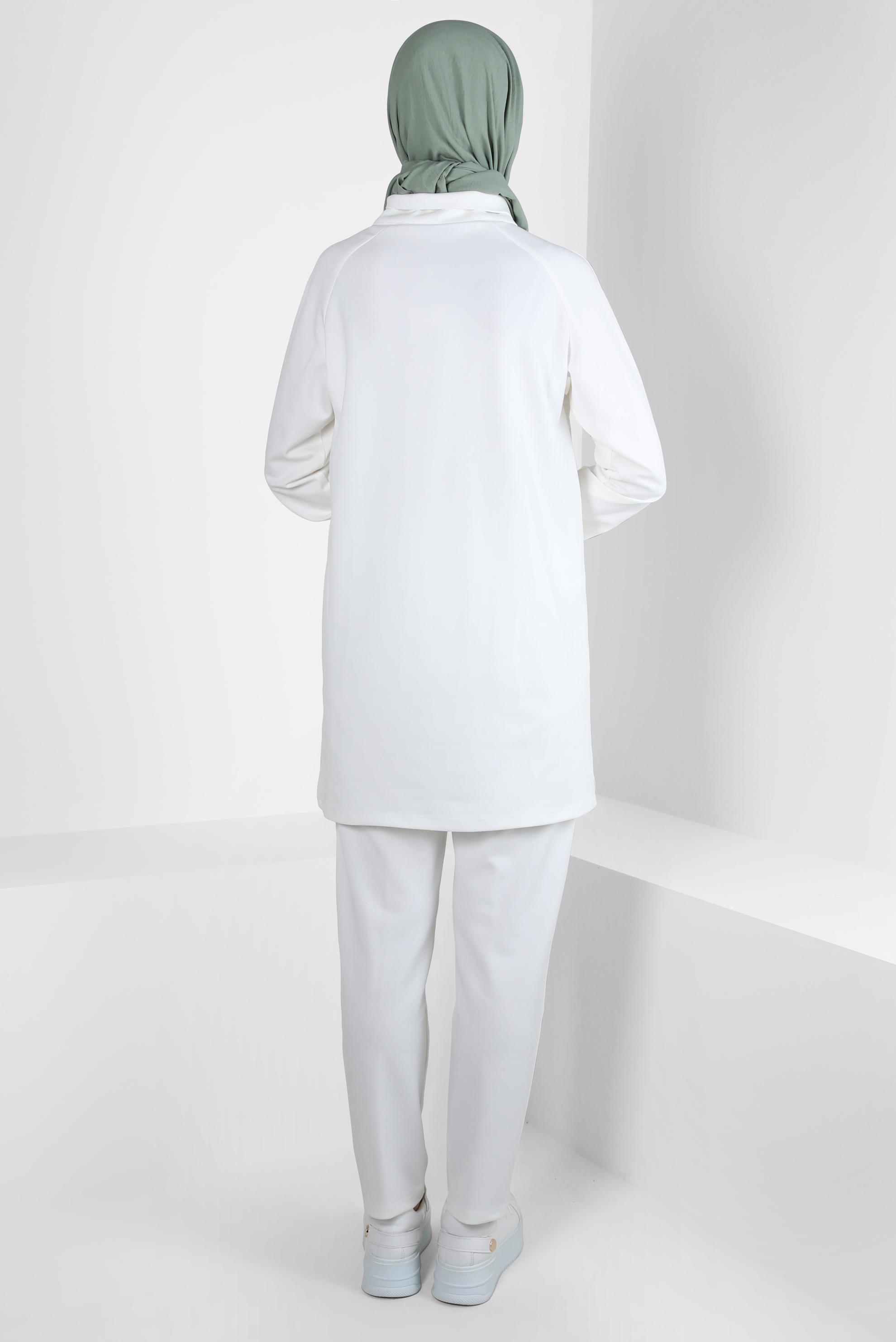 Tesettür giyim BEYAZ KAPİTONE DETAYLI PANTOLONLU TAKIM 44186