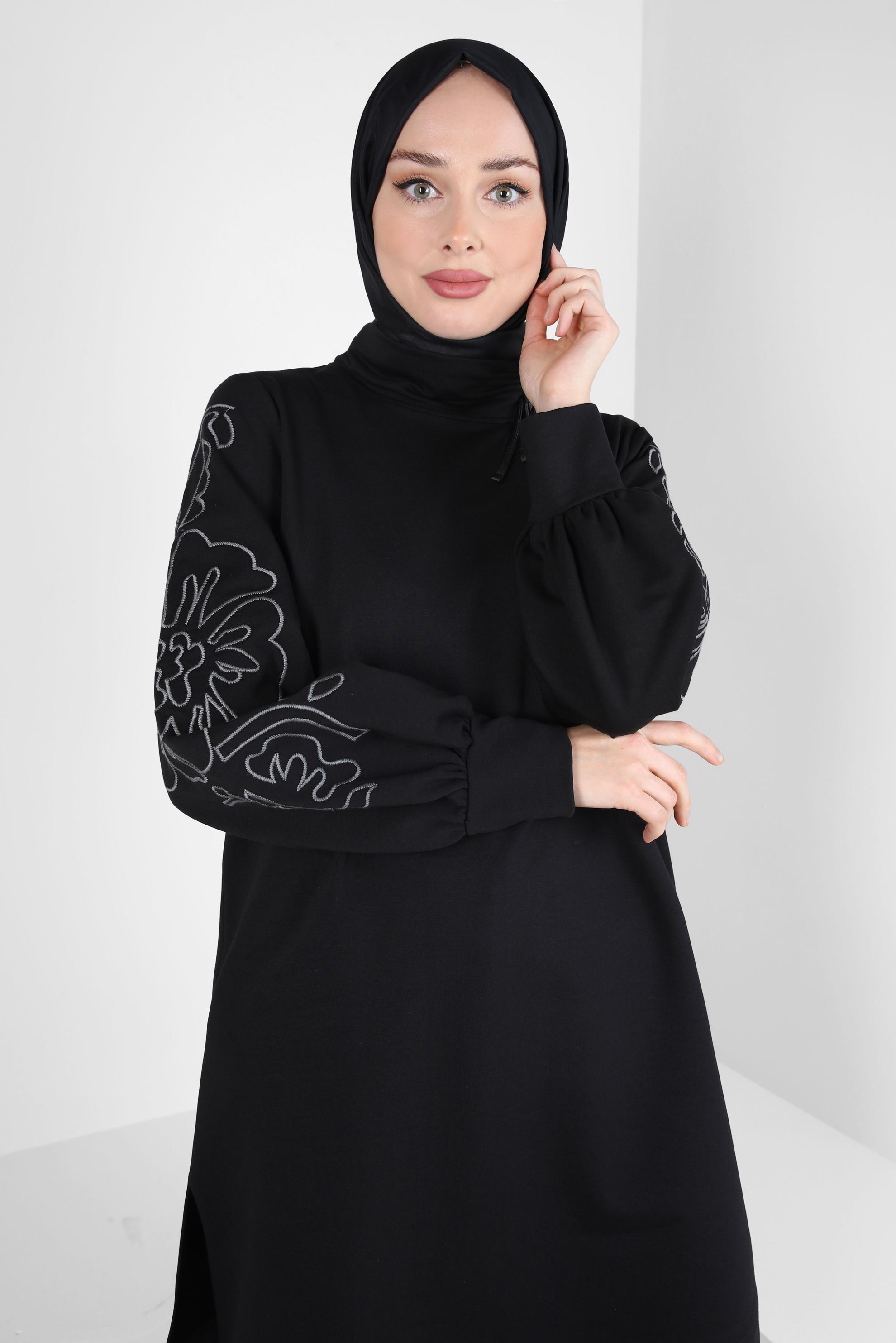 Tesettür giyim SİYAH DESENLİ EŞOFMAN TUNİK 44237