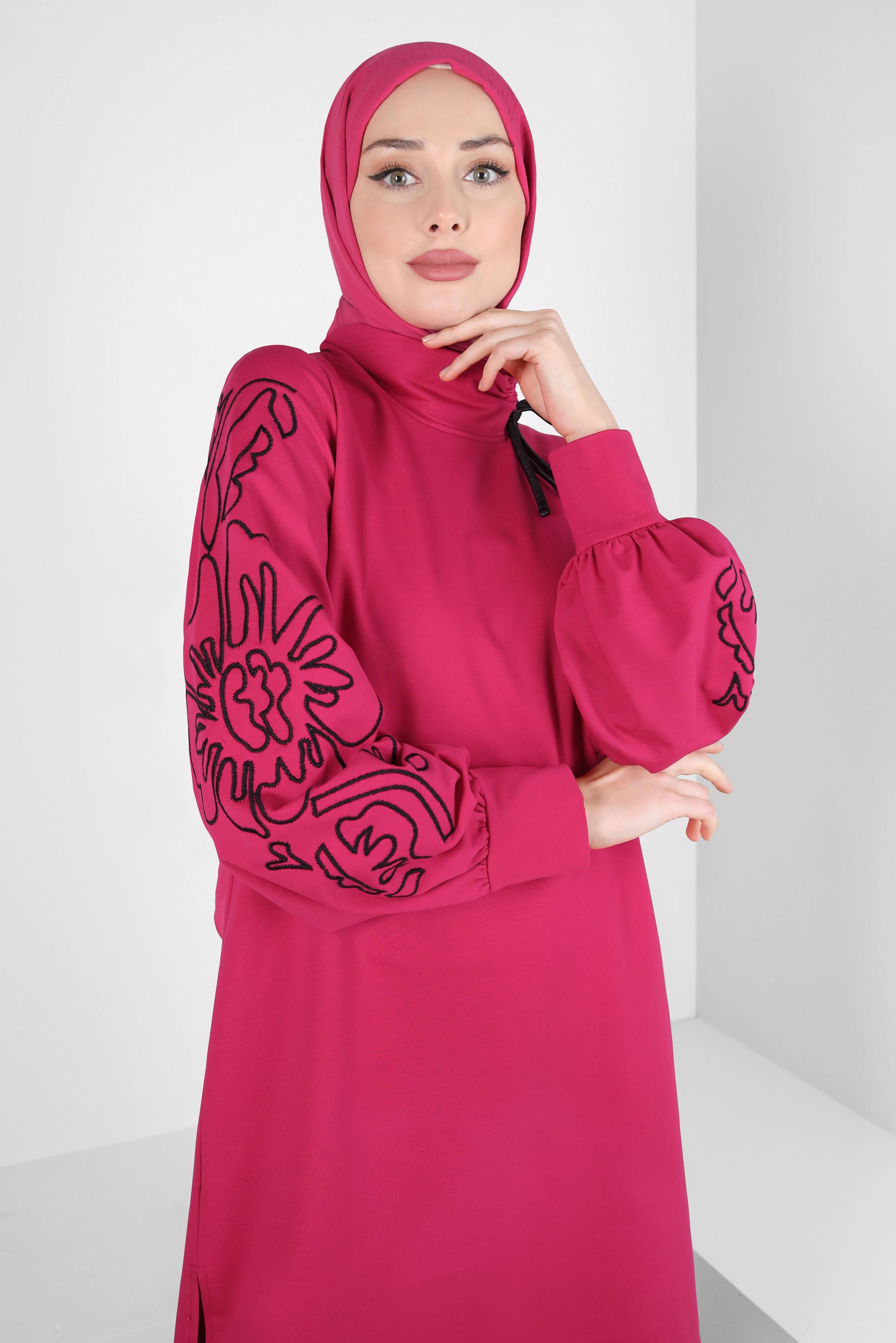 Tesettür giyim FUŞYA DESENLİ EŞOFMAN TUNİK 44237
