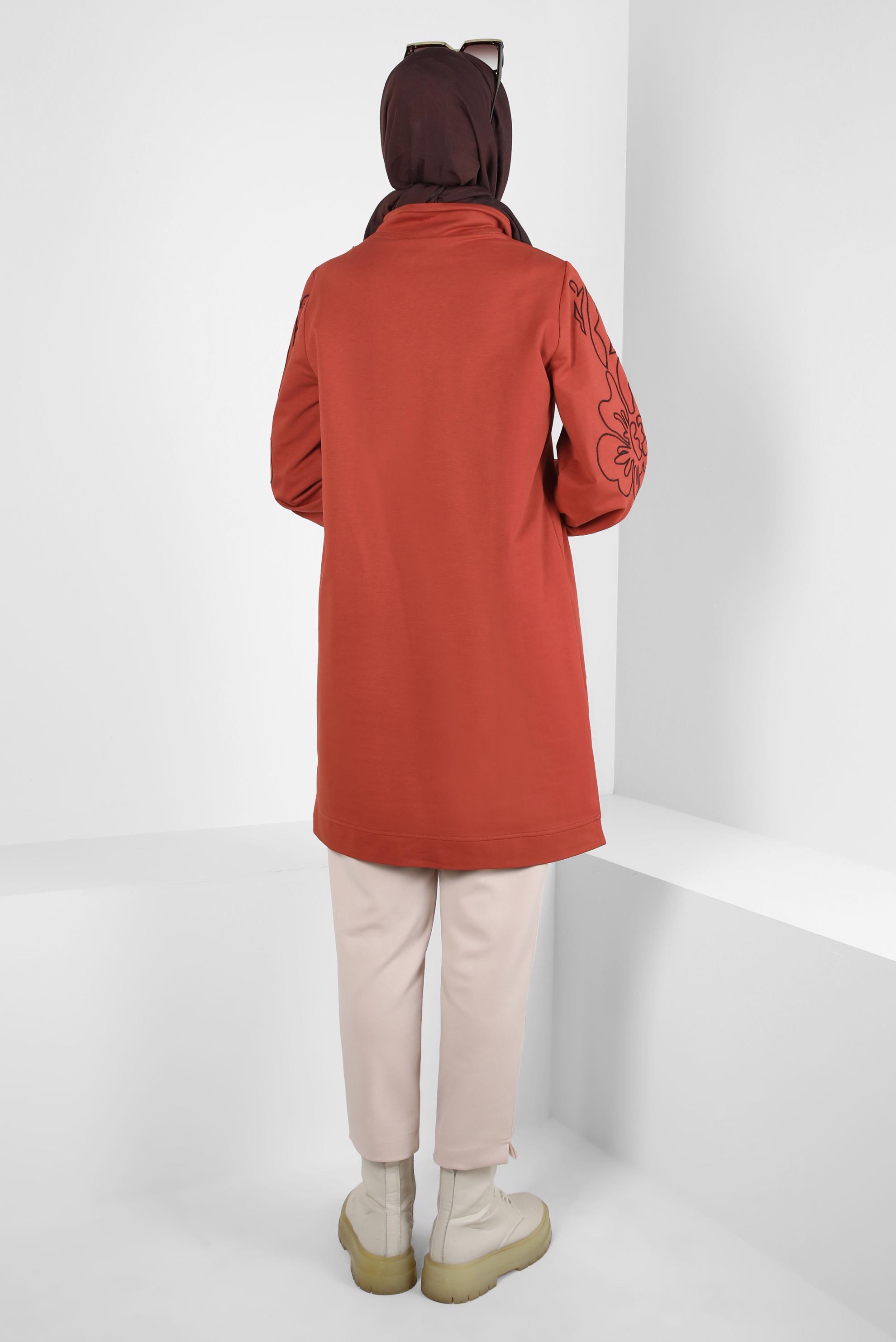 Tesettür giyim TURUNCU DESENLİ EŞOFMAN TUNİK 44237