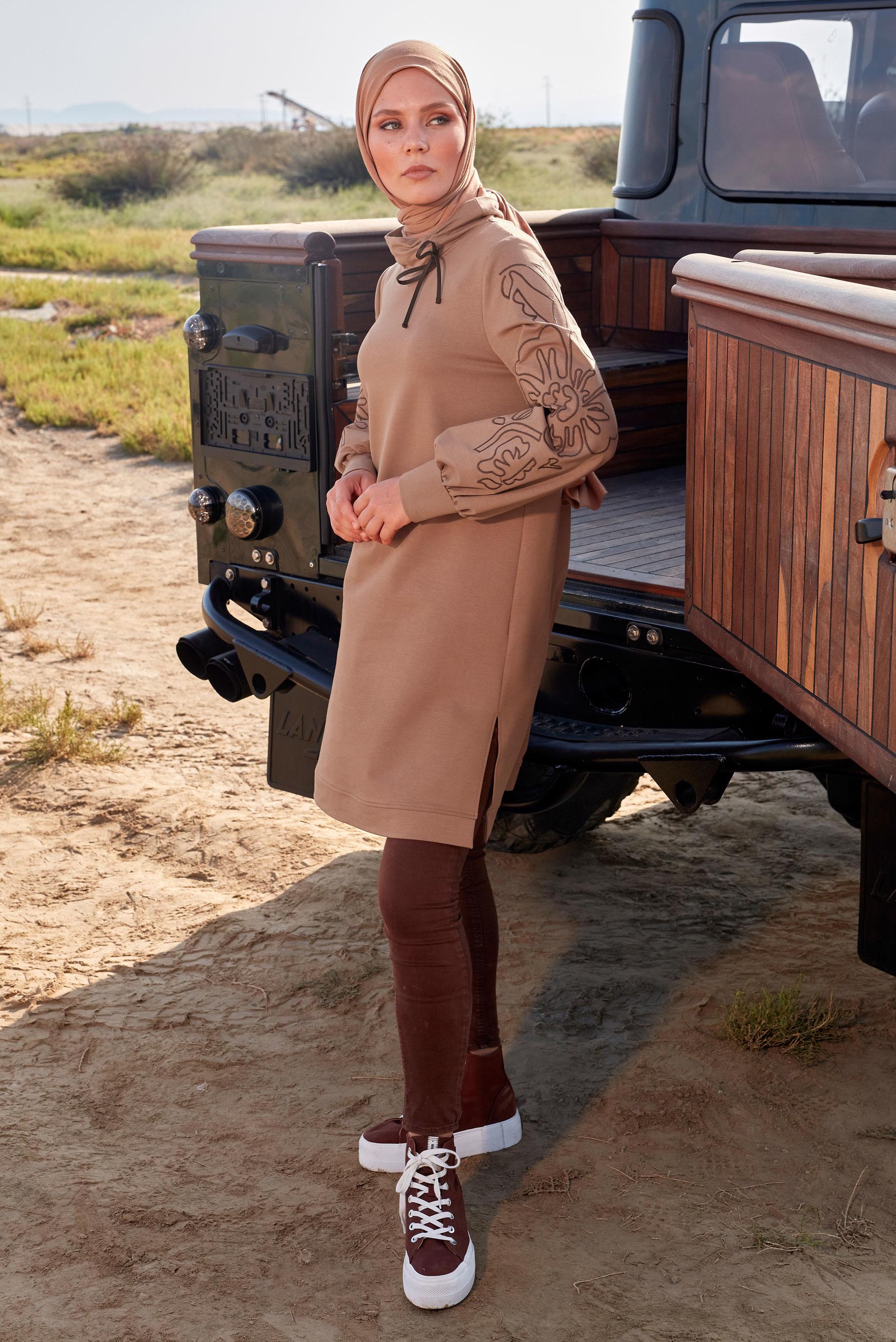 Tesettür giyim VİZON DESENLİ EŞOFMAN TUNİK 44237