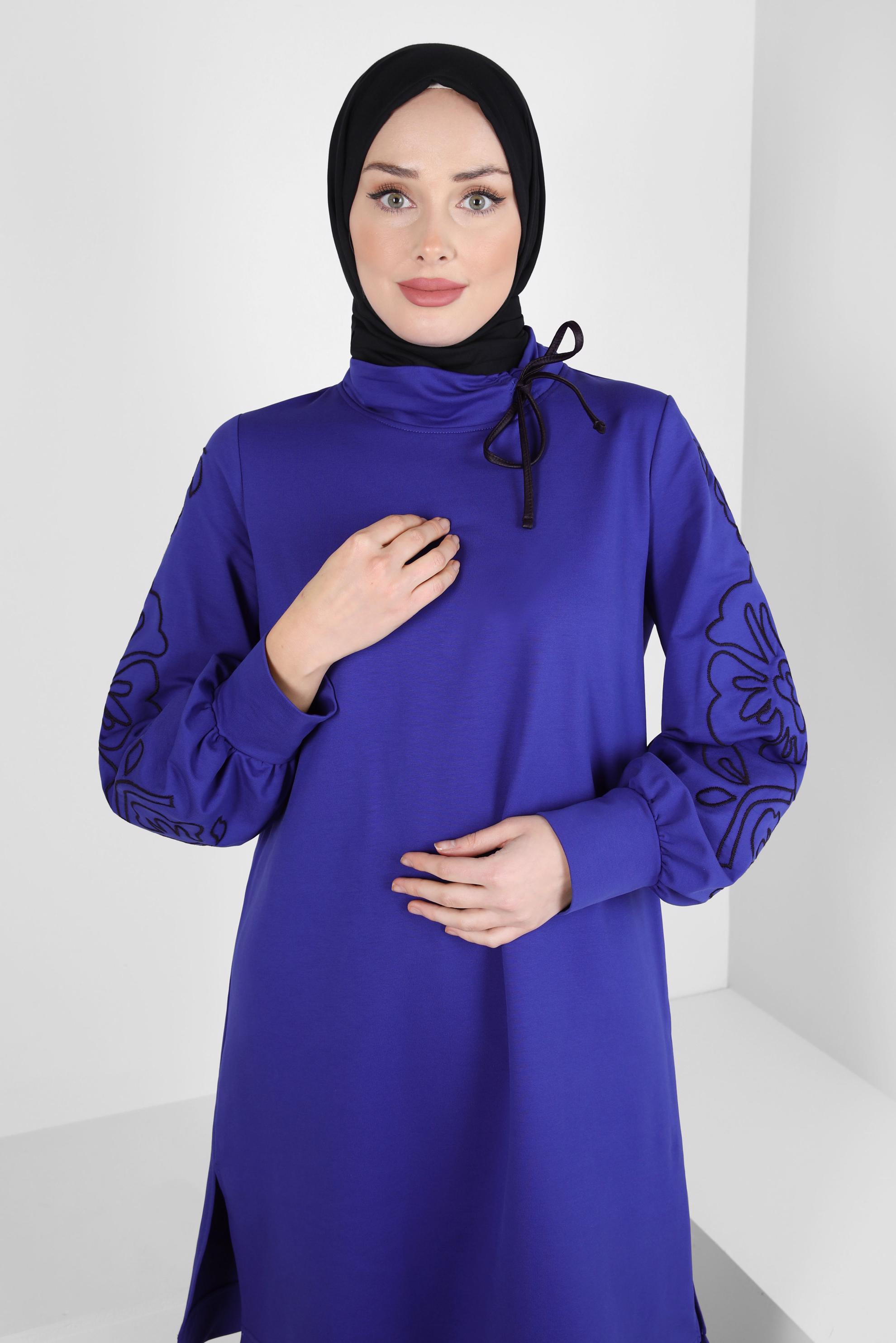 Tesettür giyim LACİVERT DESENLİ EŞOFMAN TUNİK 44237