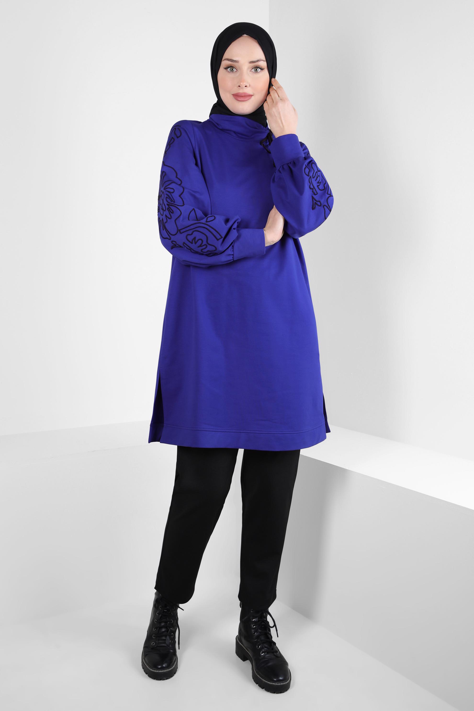 Tesettür giyim LACİVERT DESENLİ EŞOFMAN TUNİK 44237