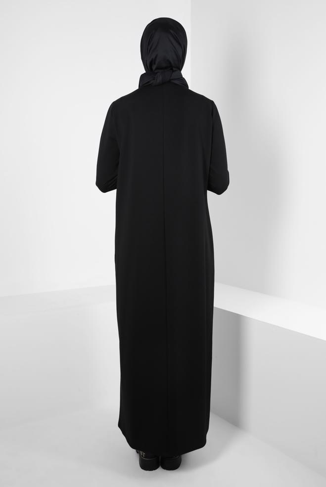 Vêtements hijab NOIR ROBE DE SURVÊTEMENT AVEC POCHE 44238 - ALVİNA
