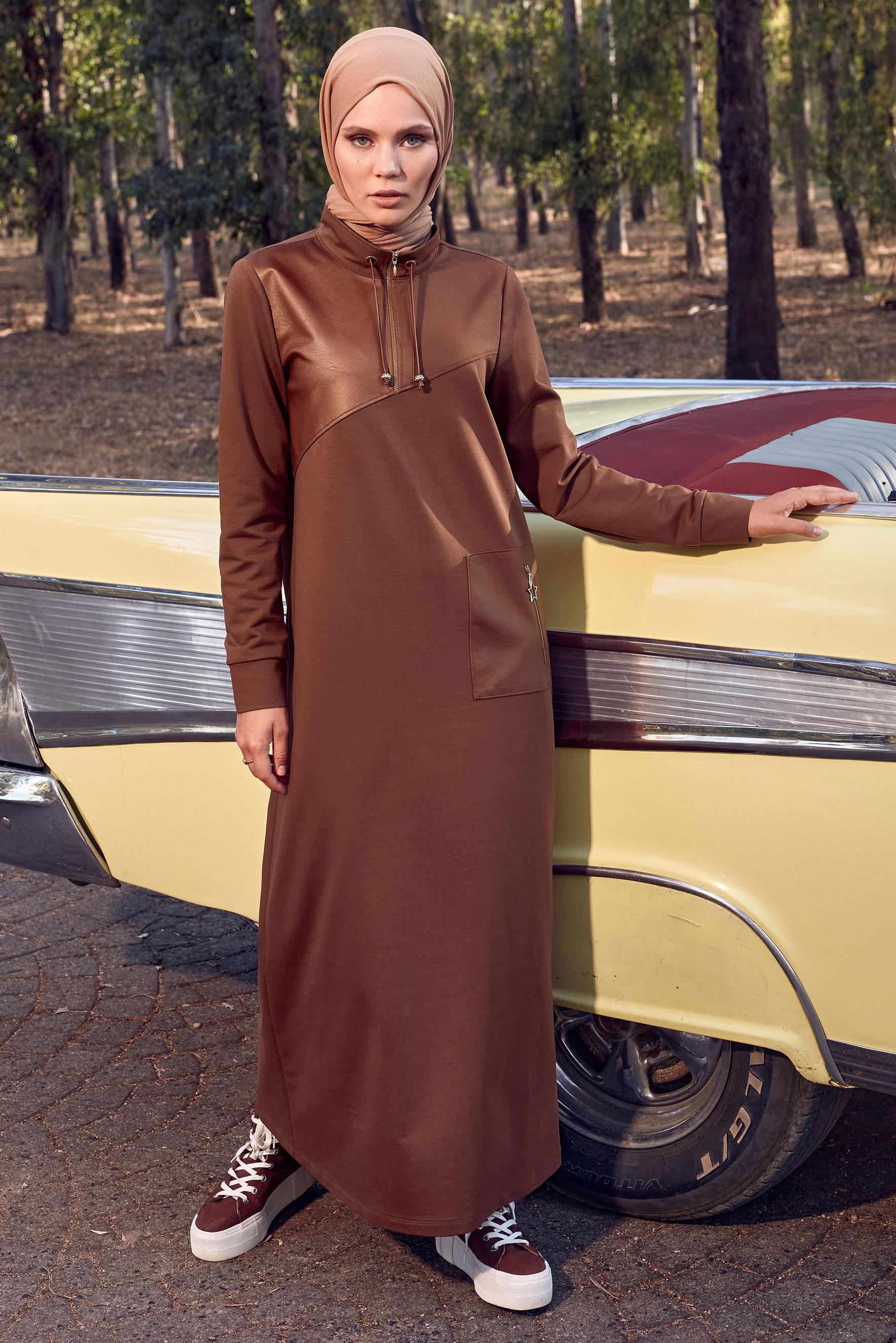 Vêtements hijab BRUN ROBE DE SURVÊTEMENT AVEC POCHE 44238