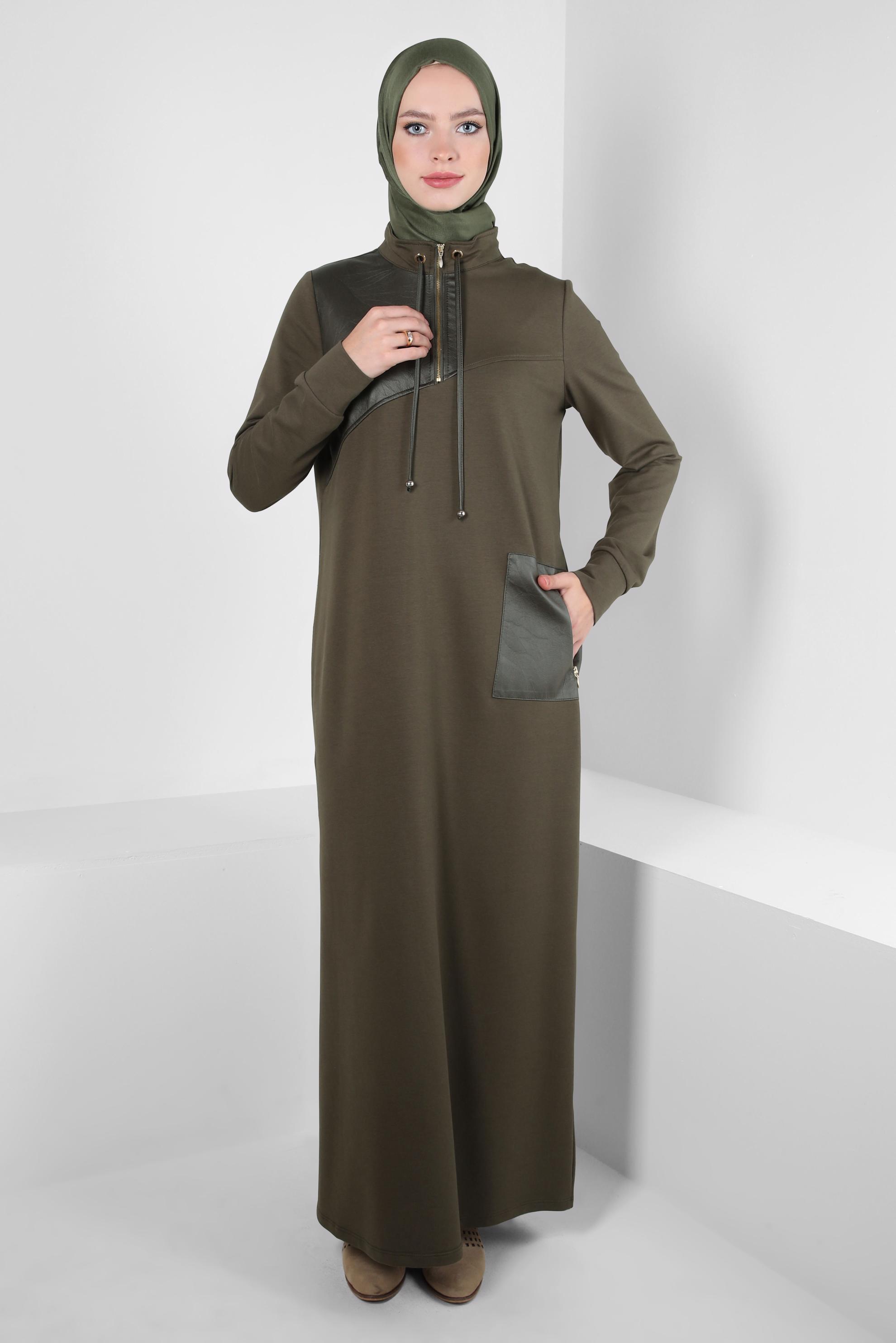 Vêtements hijab KAKI ROBE DE SURVÊTEMENT AVEC POCHE 44238