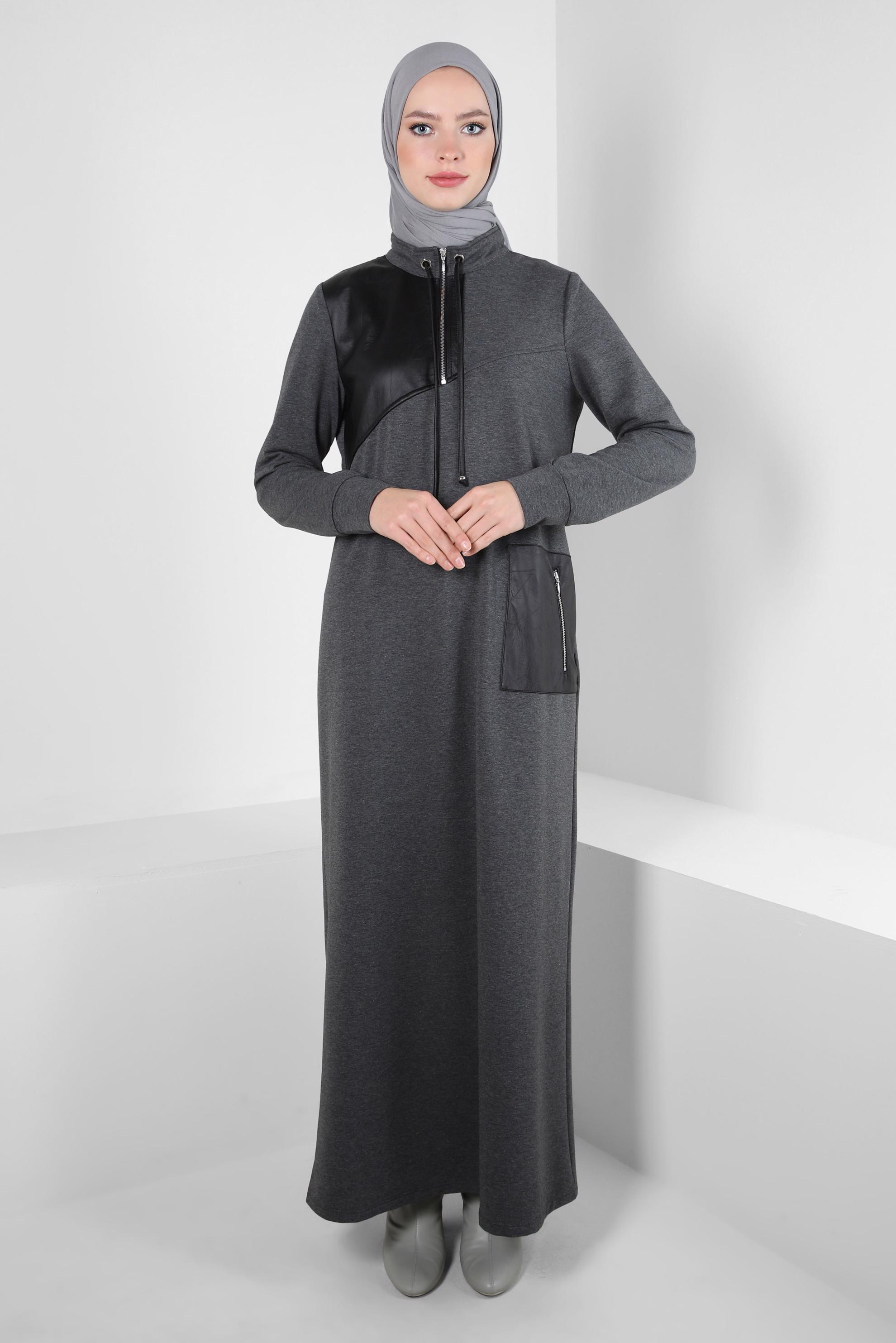 Vêtements hijab GRIS ROBE DE SURVÊTEMENT AVEC POCHE 44238
