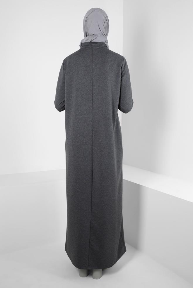 Vêtements hijab GRIS ROBE DE SURVÊTEMENT AVEC POCHE 44238 - ALVİNA