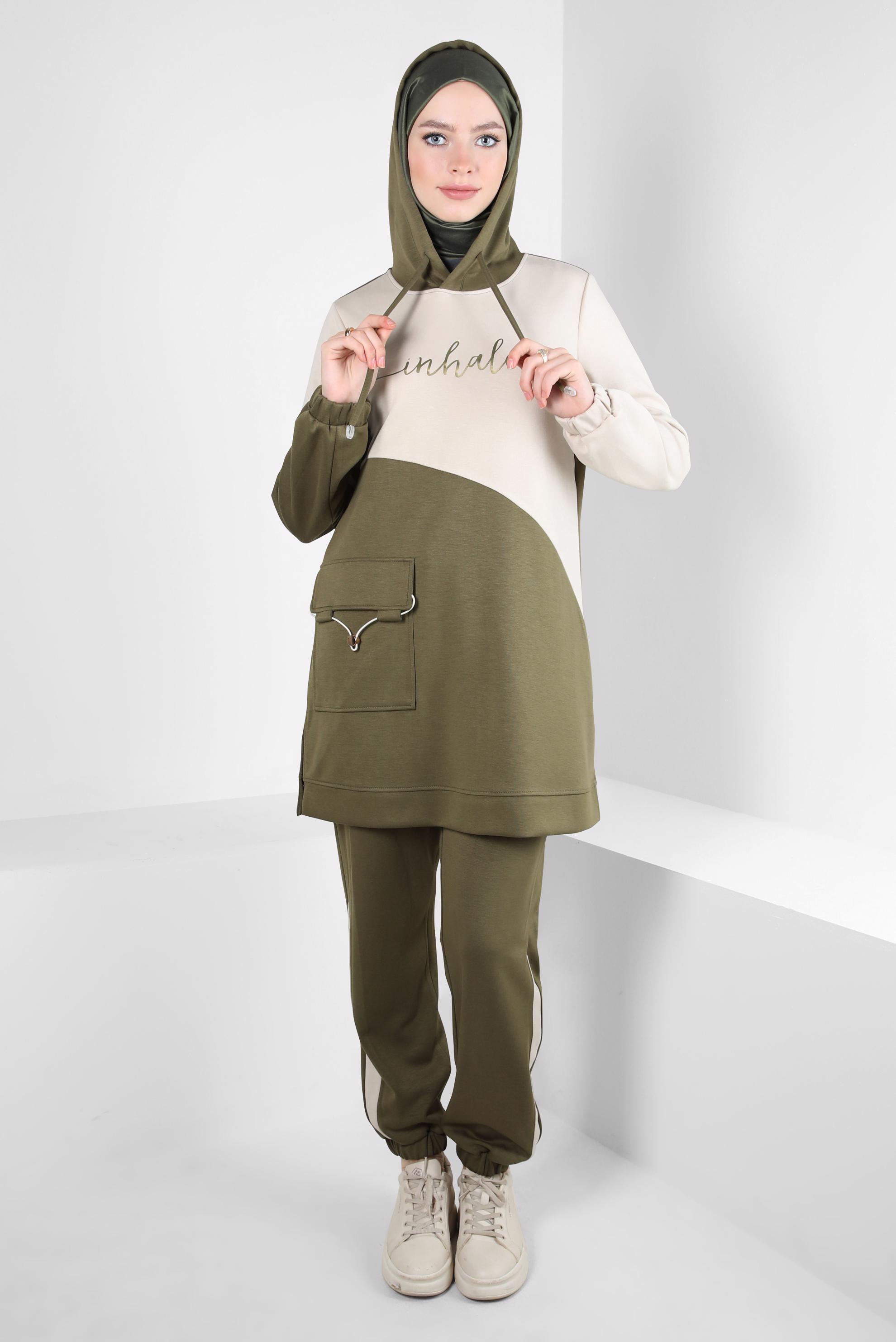 Tesettür giyim HAKİ PANTOLONLU EŞOFMAN TAKIM 44239