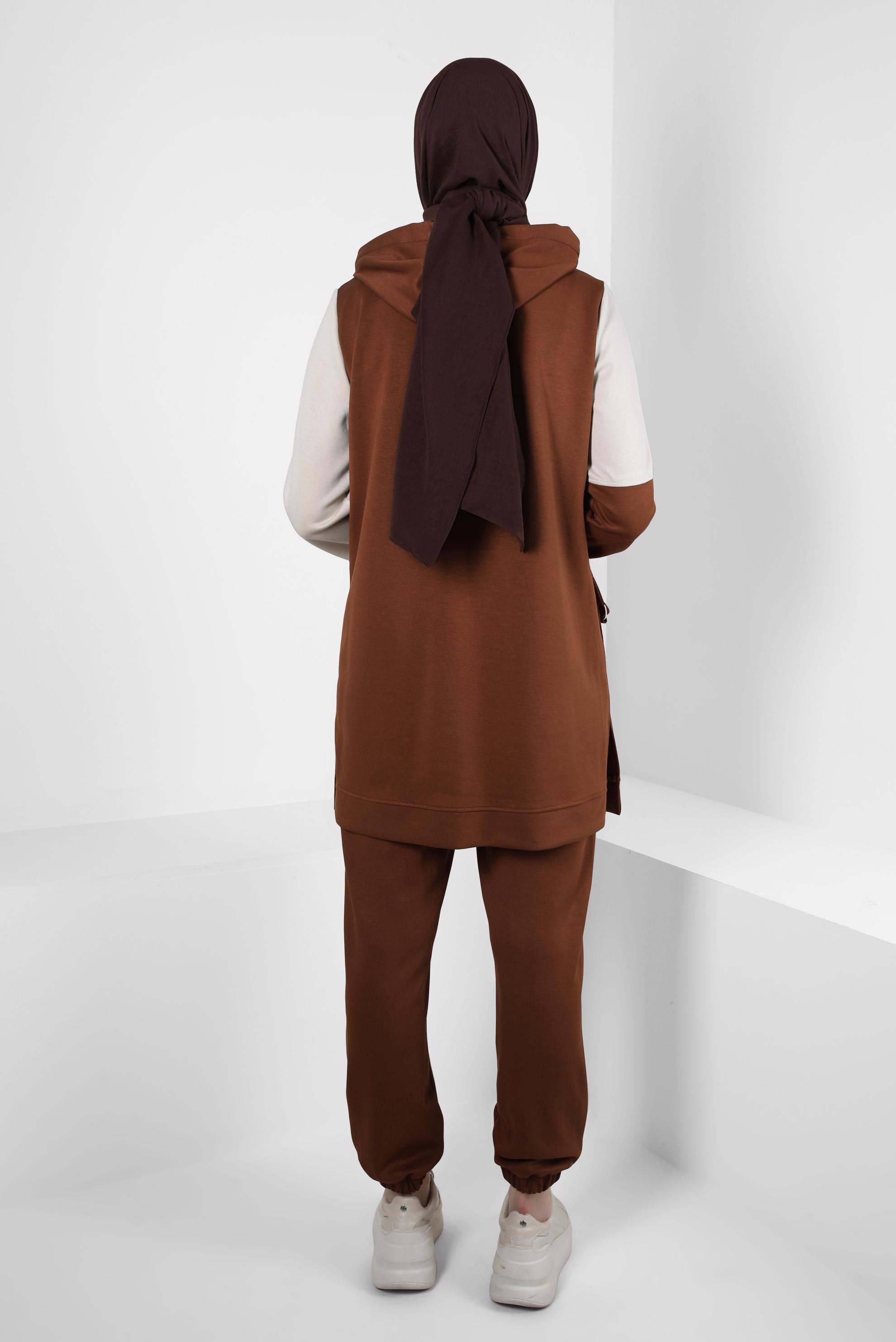 Tesettür giyim KAHVE PANTOLONLU EŞOFMAN TAKIM 44239