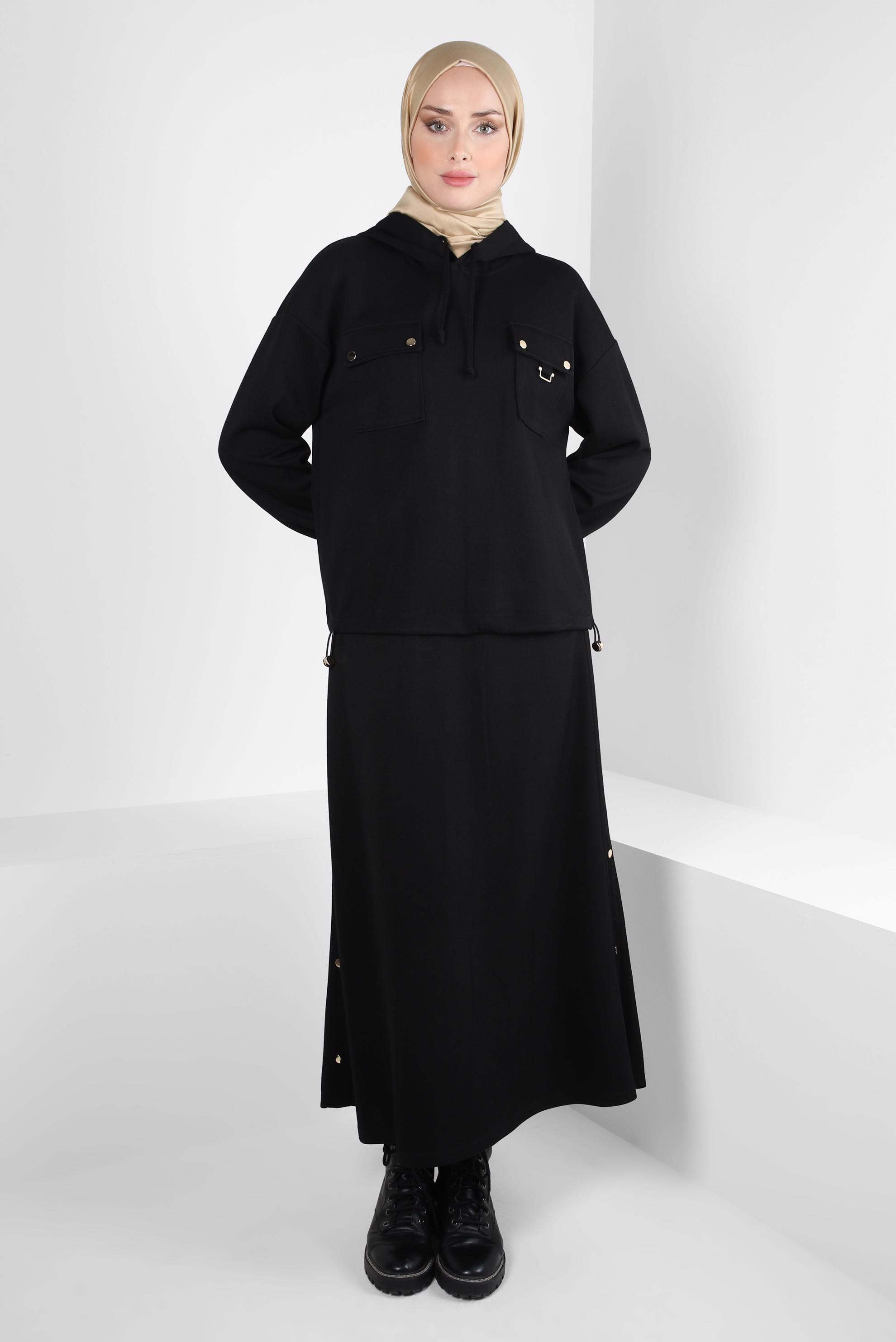 Tesettür giyim SİYAH ETEKLİ EŞOFMAN TAKIM 44240