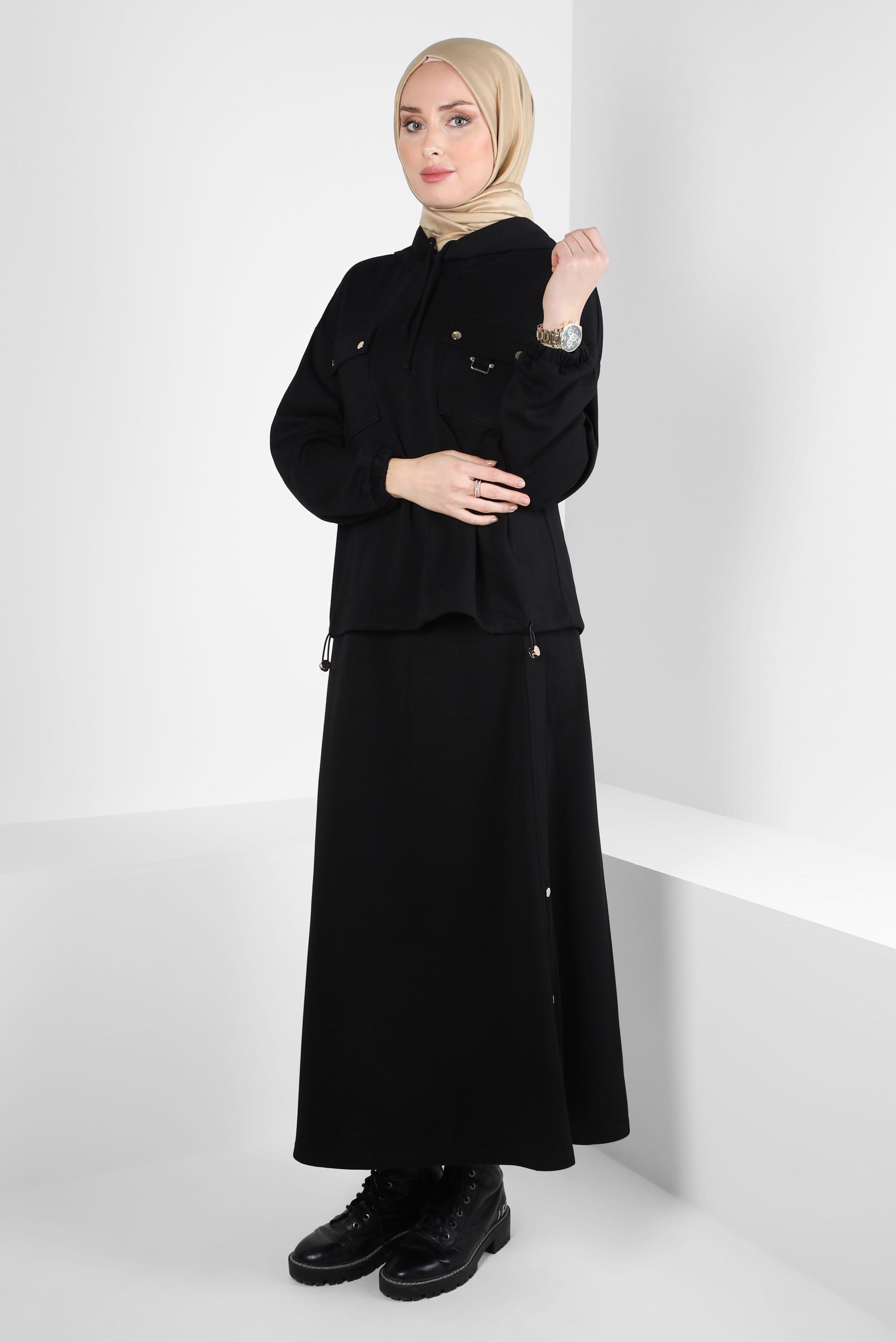 Tesettür giyim SİYAH ETEKLİ EŞOFMAN TAKIM 44240