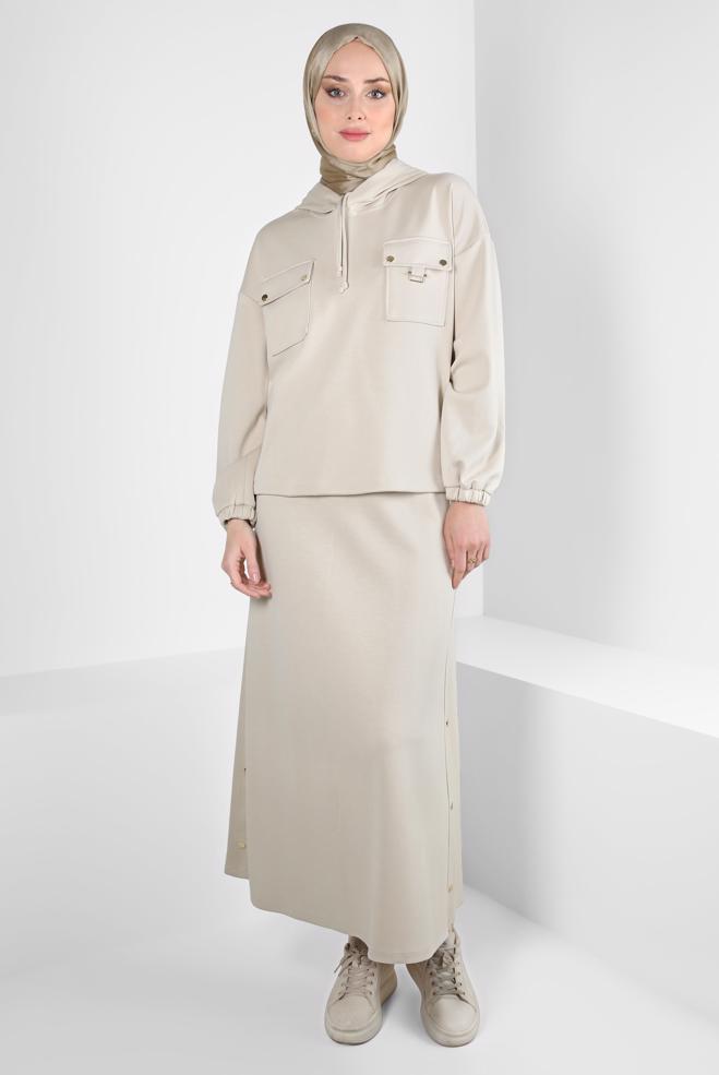 Tesettür giyim BEJ ETEKLİ EŞOFMAN TAKIM 44240 - ALVİNA