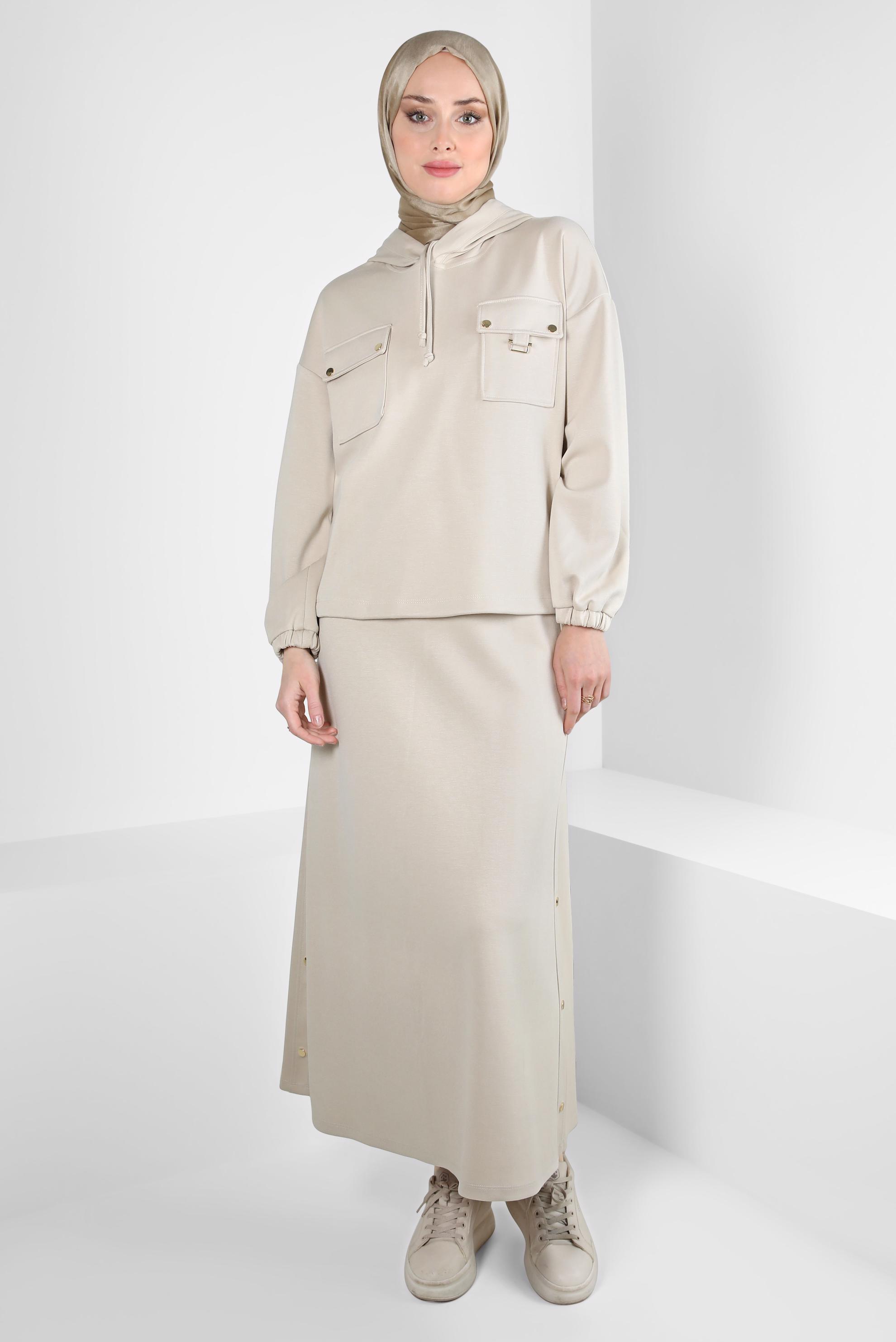 Tesettür giyim BEJ ETEKLİ EŞOFMAN TAKIM 44240
